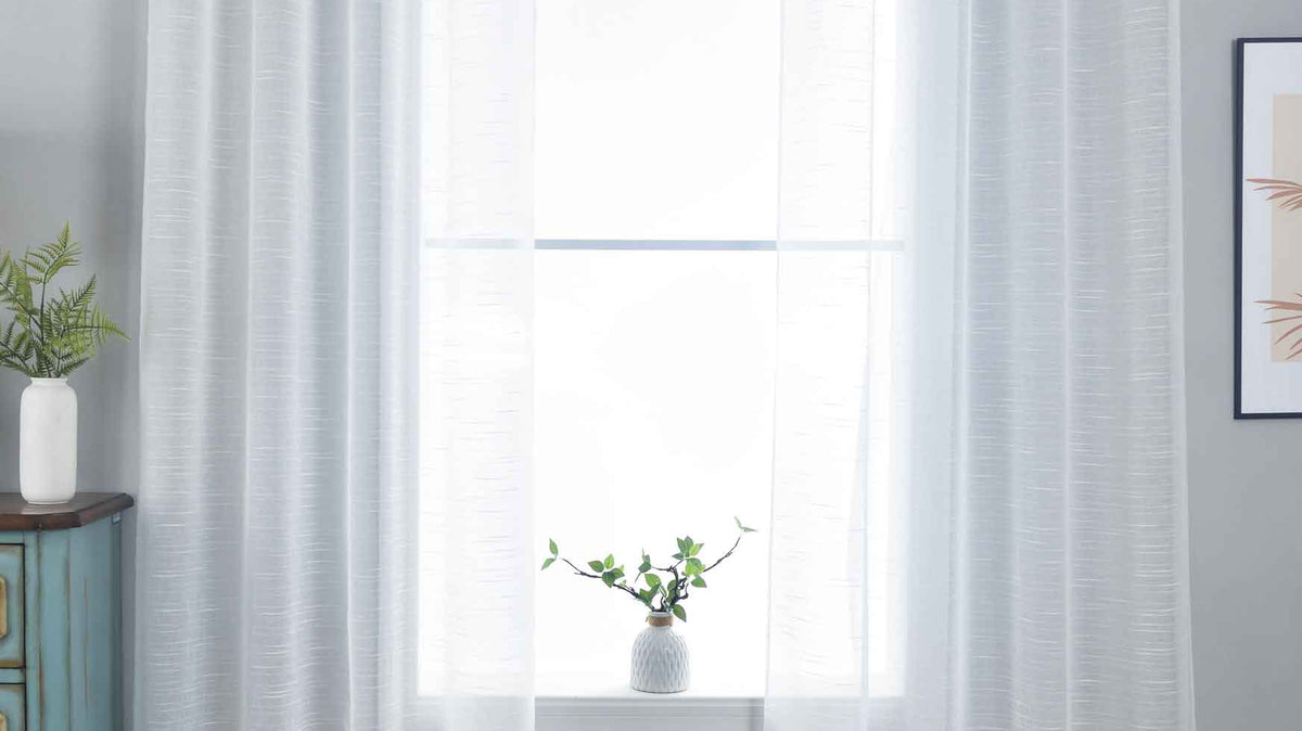 2er Set Gardinen »Dresden« Ösen HxB 245x135 cm Natur Raffhalter filigran leicht modern elegant Linienmuster 202440-2