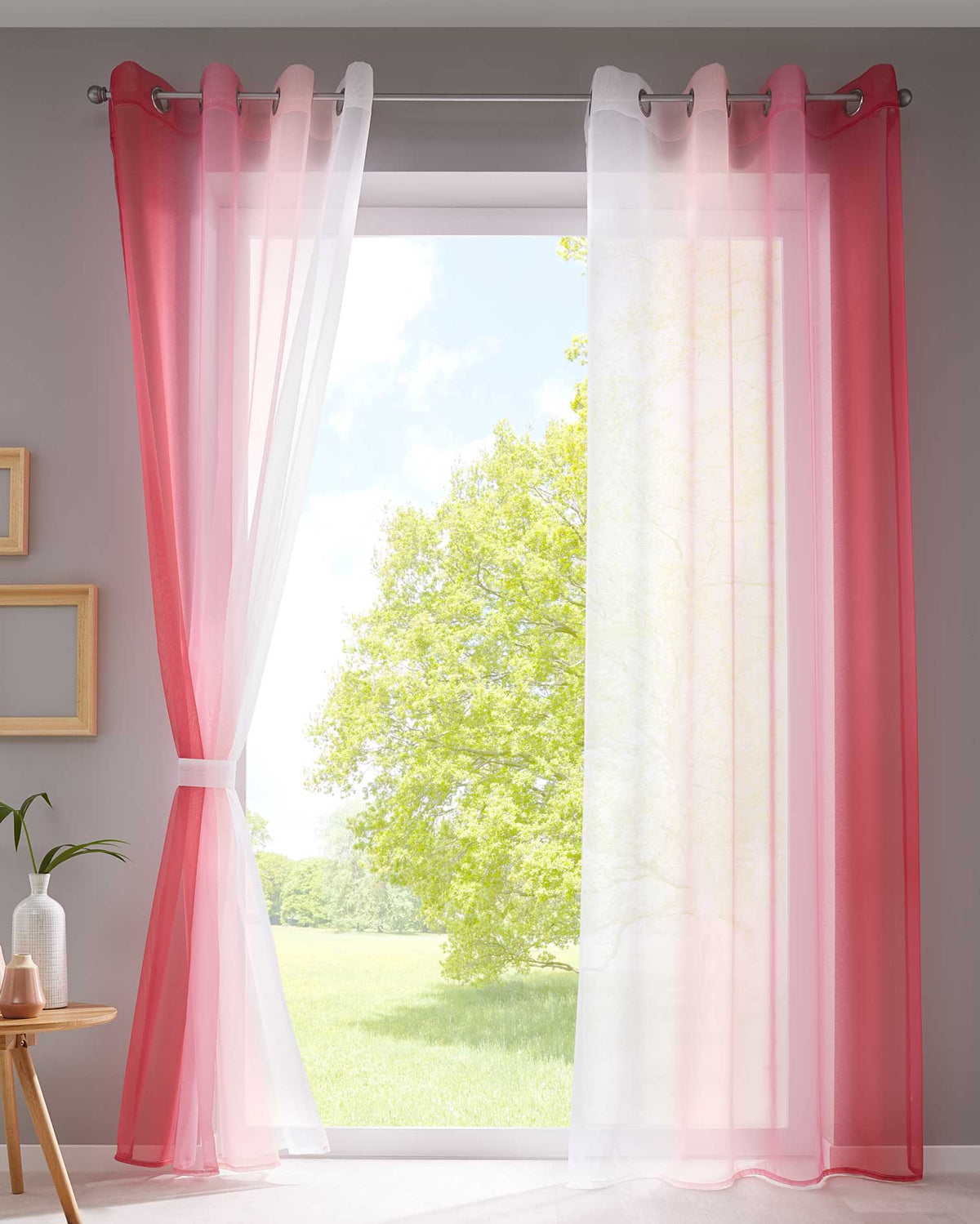 2er Pack Gardinen Vertikal Farbverlauf Druck Transparent »Modena« mit Ösen und Raffhalter, Vorhang, Dekoschal 10000183 Rosatöne HxB 225x140 cm Gardinen Set 10000183rosatoene_1b0b6914-8a57-4414-85da-39342b9bb108 | girdainenbox.com