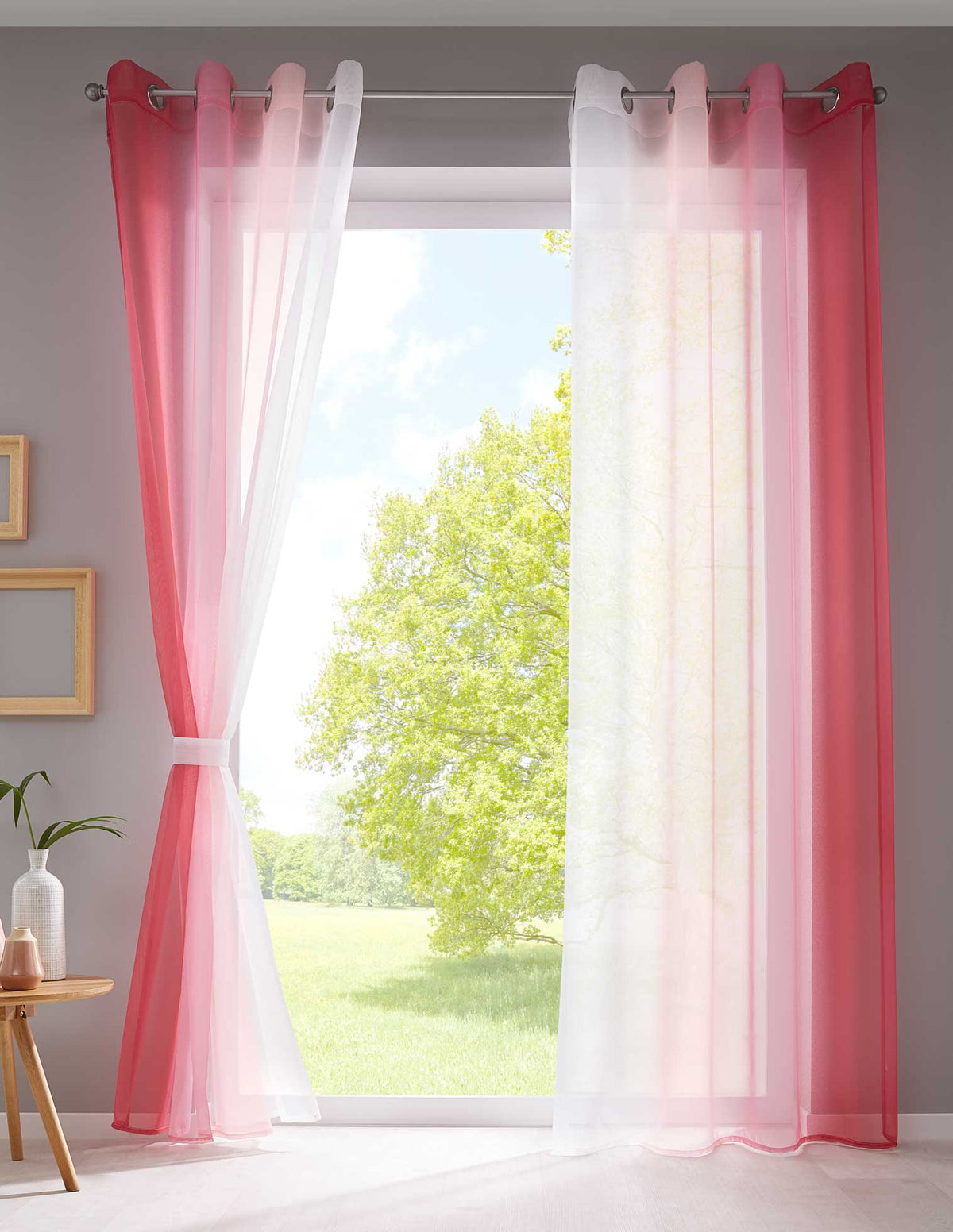 2er Pack Gardinen Vertikal Farbverlauf Druck Transparent »Modena« mit Ösen und Raffhalter, Vorhang, Dekoschal 10000183 Gardinen Set 10000183rosatoene_2988f1e8-28f5-4659-96e9-f22c6e51ce0f | girdainenbox.com