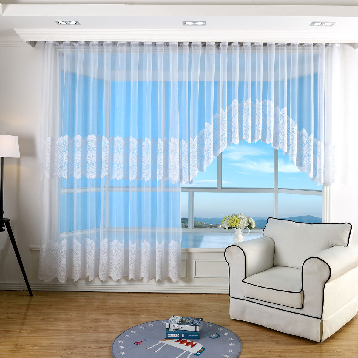 Bogenstore Barock Gardine Jacquard , Blumenmuster Weiß Kräuselband Universalband Faltenband Store 13117 Gardinenstore 13117var_dcd6e99f-13df-40c1-8152-db47308419fb | girdainenbox.com