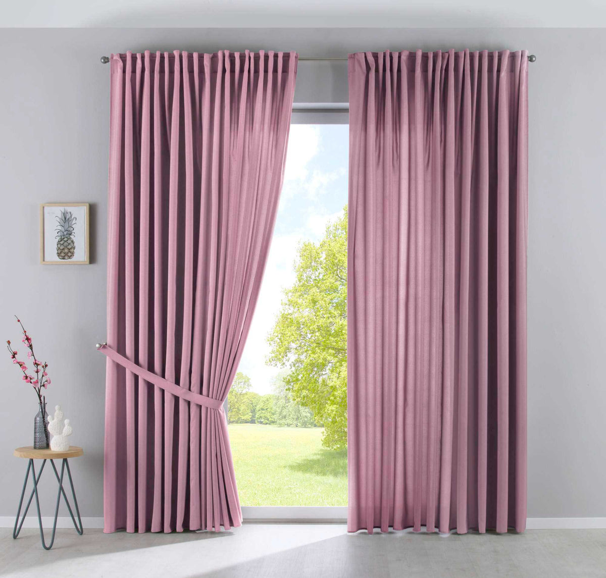 2er Set Vorhänge Verdeckte Schlaufen Cationic »JENA« Blickdicht Leinen Optik Gardinen Meliert Gardinenband mit Raffhalter 2019037-2 Altrosa HxB 250x300 cm Vorhang Set 2019037-2altrosa-breit | girdainenbox.com