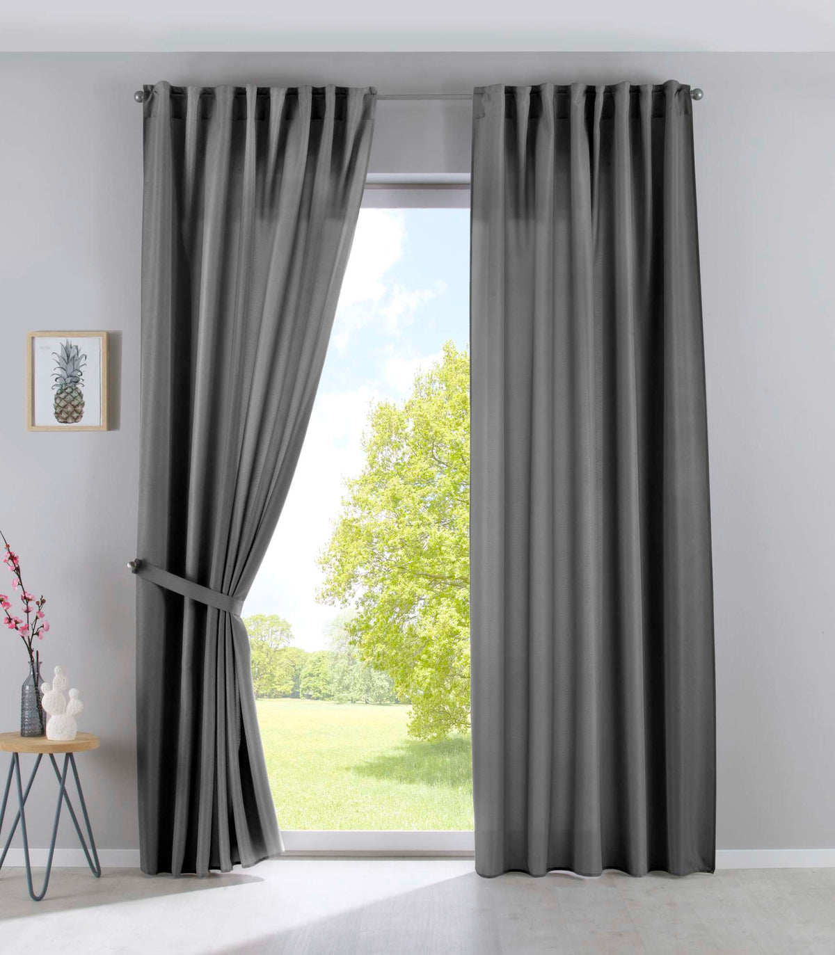 2er Set Vorhänge Verdeckte Schlaufen Cationic »JENA« Blickdicht Leinen Optik Gardinen Meliert Gardinenband mit Raffhalter 2019037-2 Grau HxB 225x140 cm Vorhang Set 2019037-2grau_ea08279a-e6d4-431c-9bb7-0e8950e2d75d | girdainenbox.com