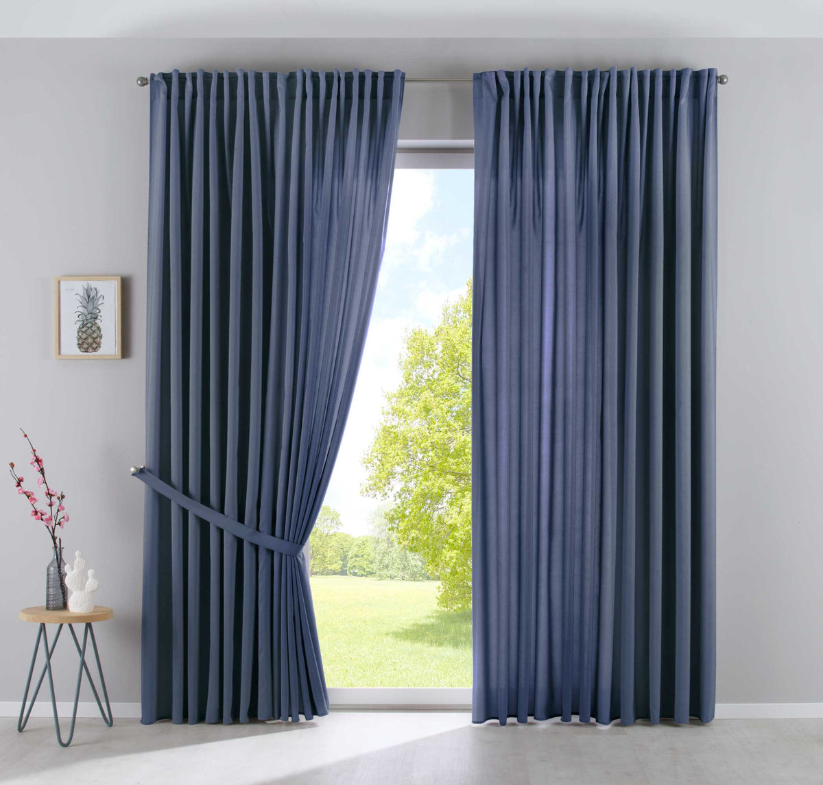 2er Set Vorhänge Verdeckte Schlaufen Cationic »JENA« Blickdicht Leinen Optik Gardinen Meliert Gardinenband mit Raffhalter 2019037-2 Saphir Blau HxB 250x300 cm Vorhang Set 2019037-2saphir_blau-breit | girdainenbox.com