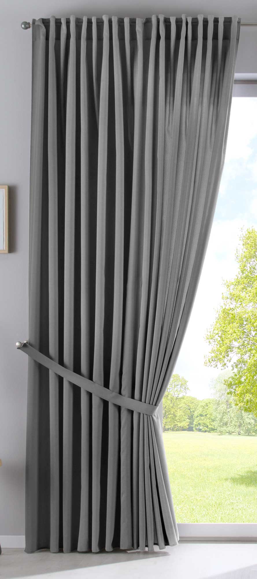 Vorhang Verdeckte Schlaufen Cationic »JENA« Blickdicht Leinen Optik Gardine Meliert Gardinenband mit Raffhalter 2019037 Vorhang 2019037_doppel_v2_grau_05ca7849-5b84-4b7d-86db-b4c48ec73a4e | girdainenbox.com