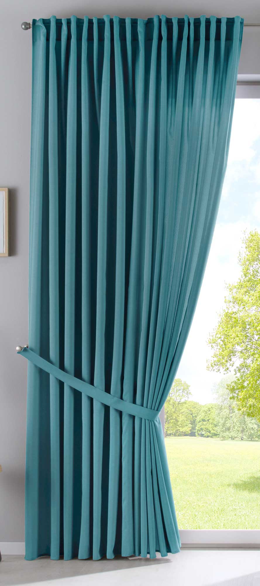 Vorhang Verdeckte Schlaufen Cationic »JENA« Blickdicht Leinen Optik Gardine Meliert Gardinenband mit Raffhalter 2019037 Vorhang 2019037_doppel_v2_gruen_db7f360e-2bb6-4082-a589-47a2a19a6d18 | girdainenbox.com
