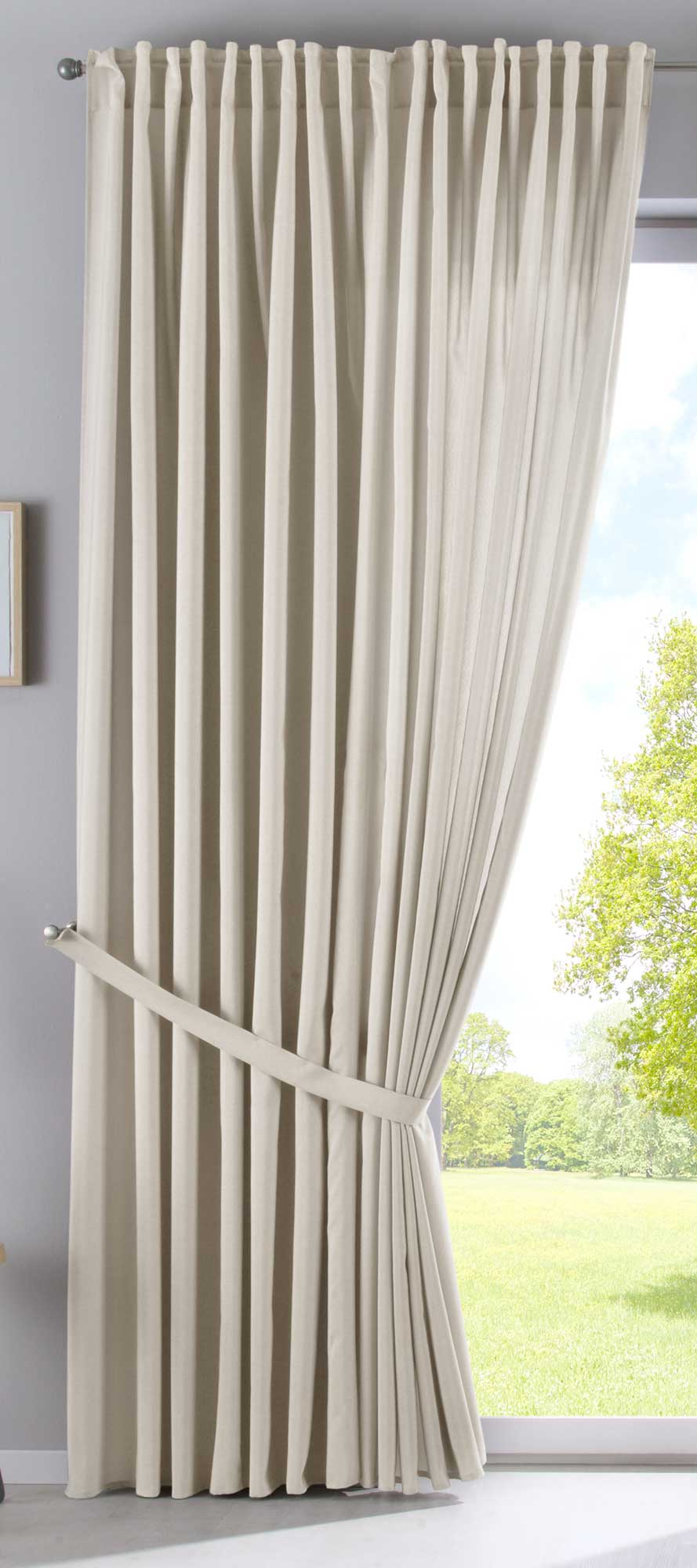 Vorhang Verdeckte Schlaufen Cationic »JENA« Blickdicht Leinen Optik Gardine Meliert Gardinenband mit Raffhalter 2019037 Vorhang 2019037_doppel_v2_sand_a10b58a5-6877-4b2d-9f98-e4283167569c | girdainenbox.com