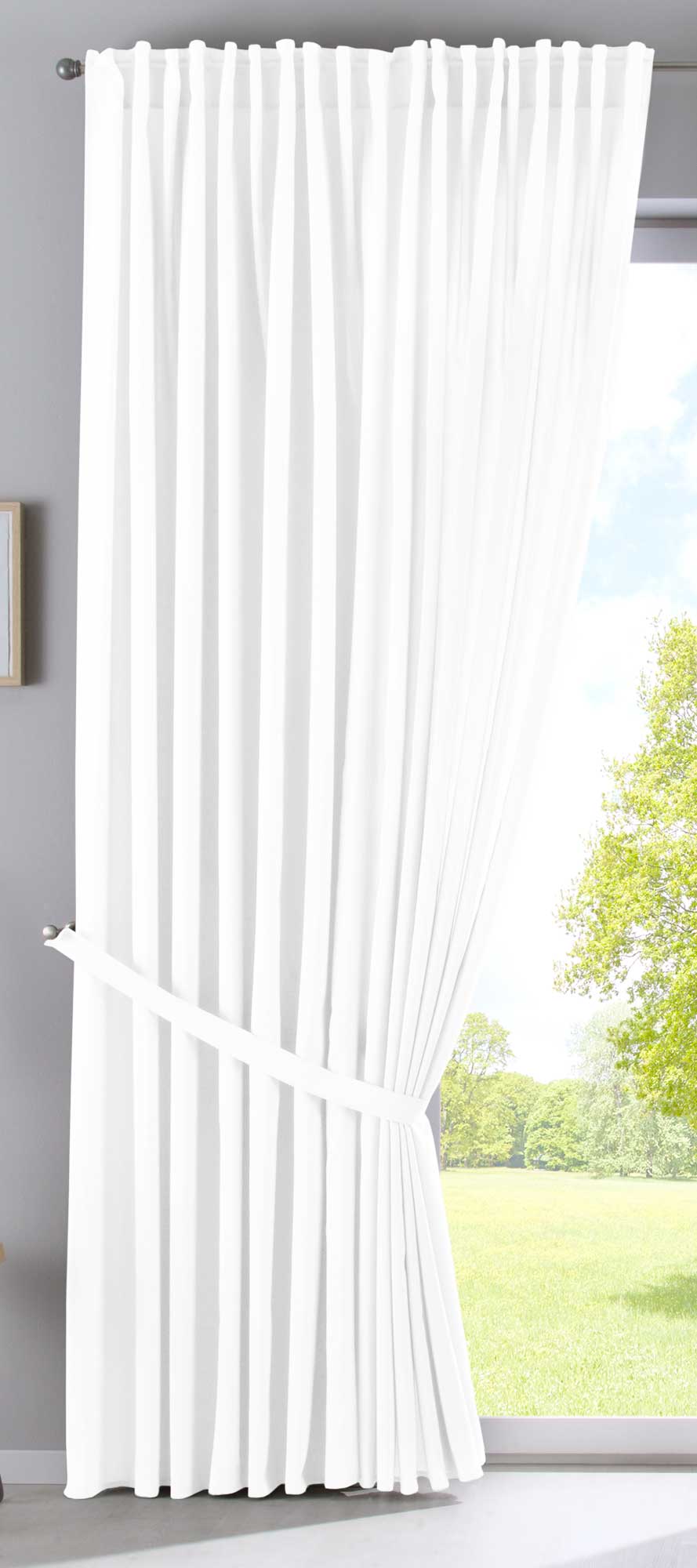 Vorhang Verdeckte Schlaufen Cationic »JENA« Blickdicht Leinen Optik Gardine Meliert Gardinenband mit Raffhalter 2019037 Vorhang 2019037_doppel_v2_weiss_9613c910-56e5-464c-9835-9e1798bafd5c | girdainenbox.com