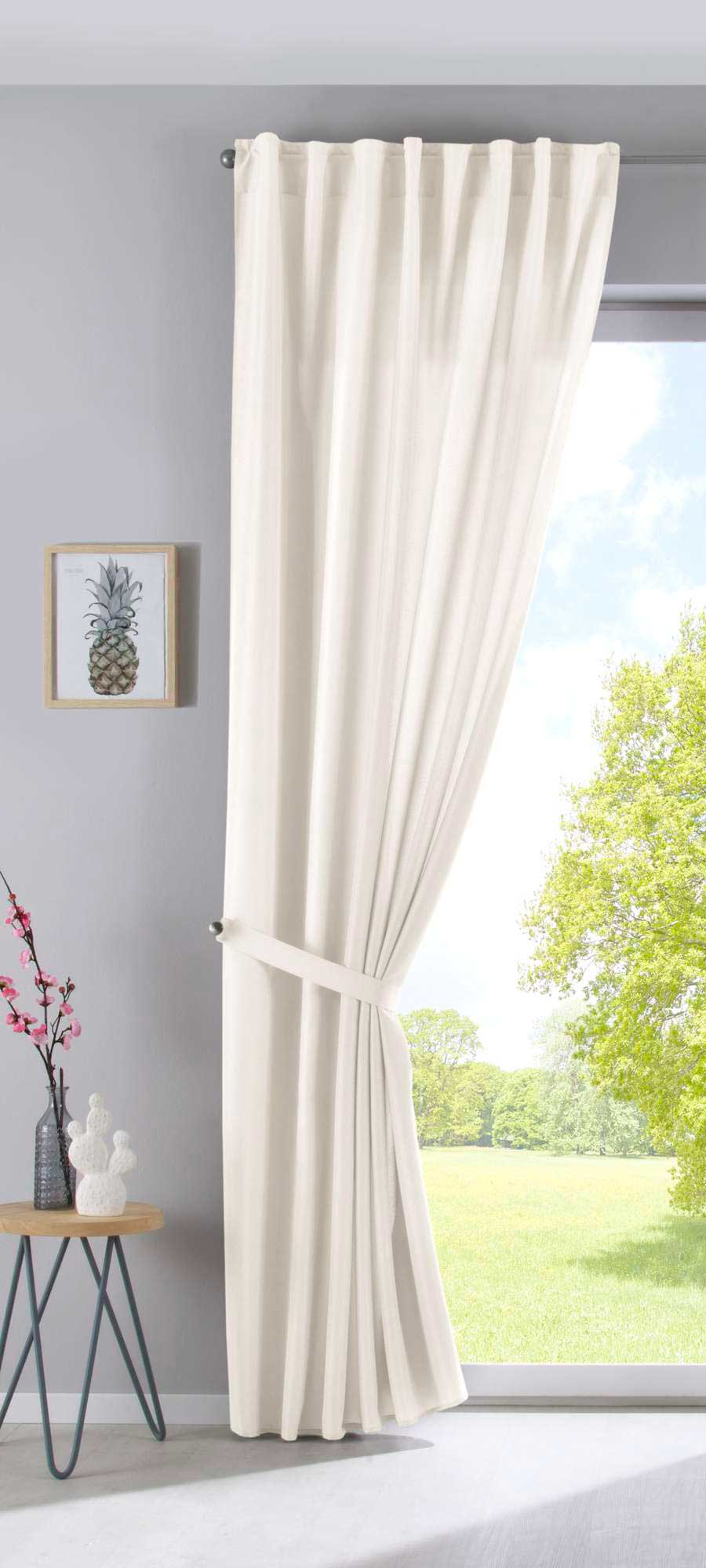 2er Set Vorhänge Verdeckte Schlaufen Cationic »JENA« Blickdicht Leinen Optik Gardinen Meliert Gardinenband mit Raffhalter 2019037-2 Vorhang Set 2019037creme-raff | girdainenbox.com