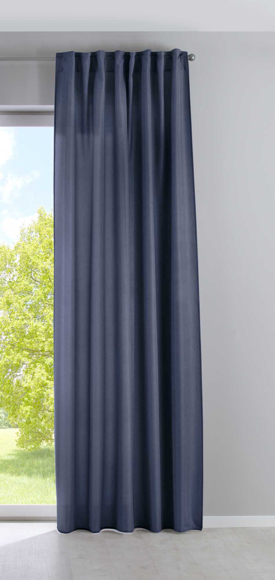 2er Set Vorhänge Verdeckte Schlaufen Cationic »JENA« Blickdicht Leinen Optik Gardinen Meliert Gardinenband mit Raffhalter 2019037-2 Vorhang Set 2019037saphir_blau-gerade_1 | girdainenbox.com