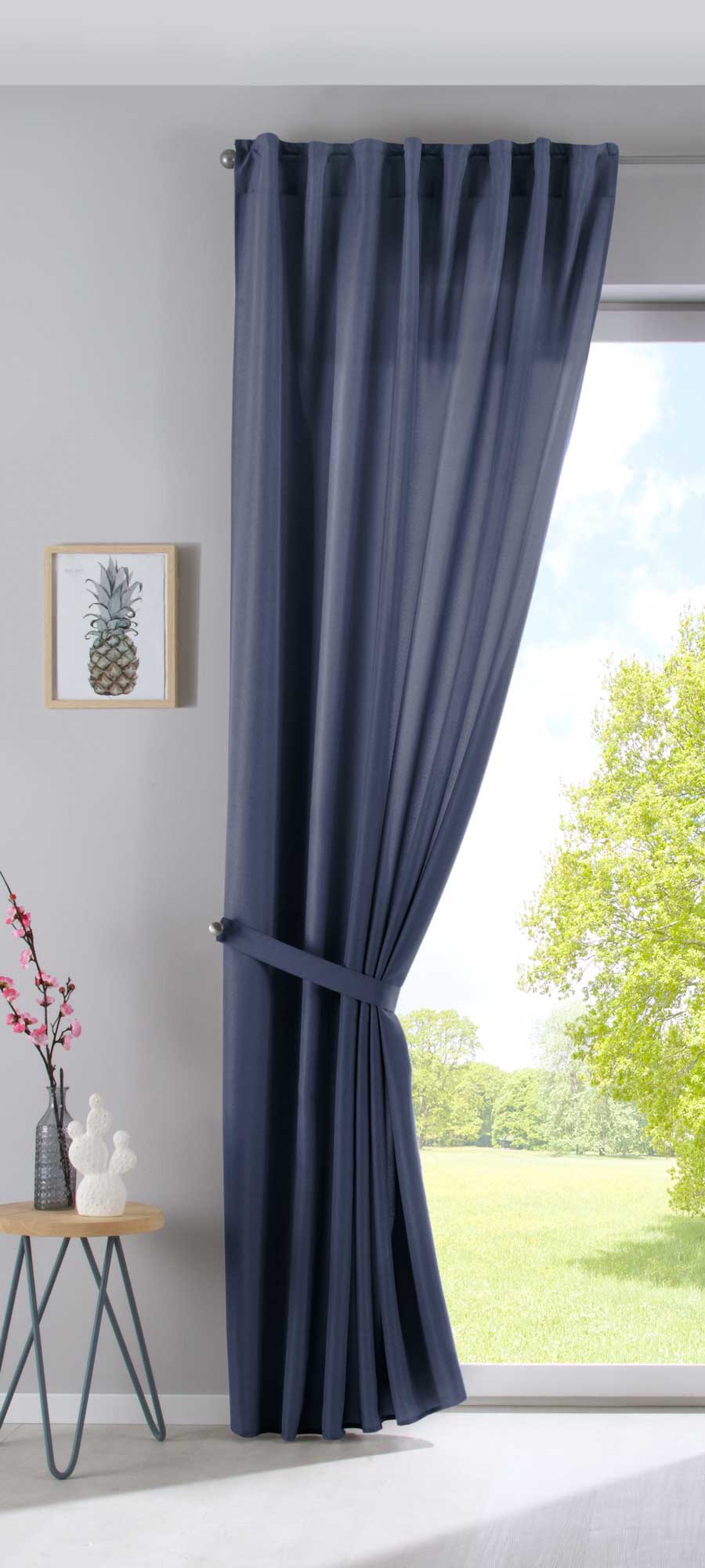 Vorhang Verdeckte Schlaufen Cationic »JENA« Blickdicht Leinen Optik Gardine Meliert Gardinenband mit Raffhalter 2019037 Vorhang 2019037saphir_blau-raff_1_0ed14f4d-3eea-40f3-8693-a22d67470113 | girdainenbox.com