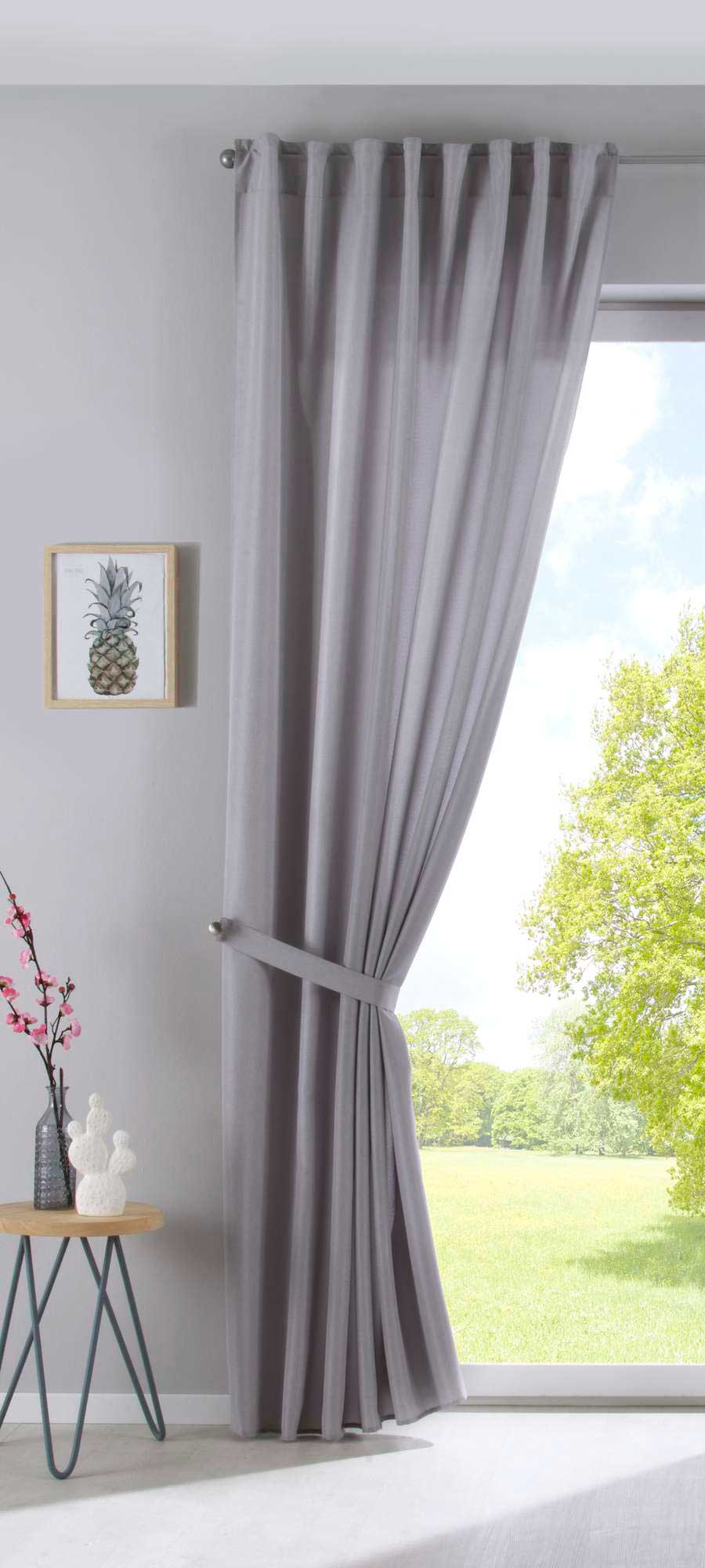 2er Set Vorhänge Verdeckte Schlaufen Cationic »JENA« Blickdicht Leinen Optik Gardinen Meliert Gardinenband mit Raffhalter 2019037-2 Vorhang Set 2019037silber-raff | girdainenbox.com