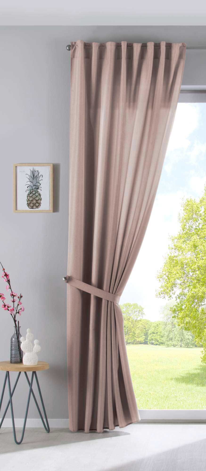 2er Set Vorhänge Verdeckte Schlaufen Cationic »JENA« Blickdicht Leinen Optik Gardinen Meliert Gardinenband mit Raffhalter 2019037-2 Vorhang Set 2019037taupe-raff | girdainenbox.com