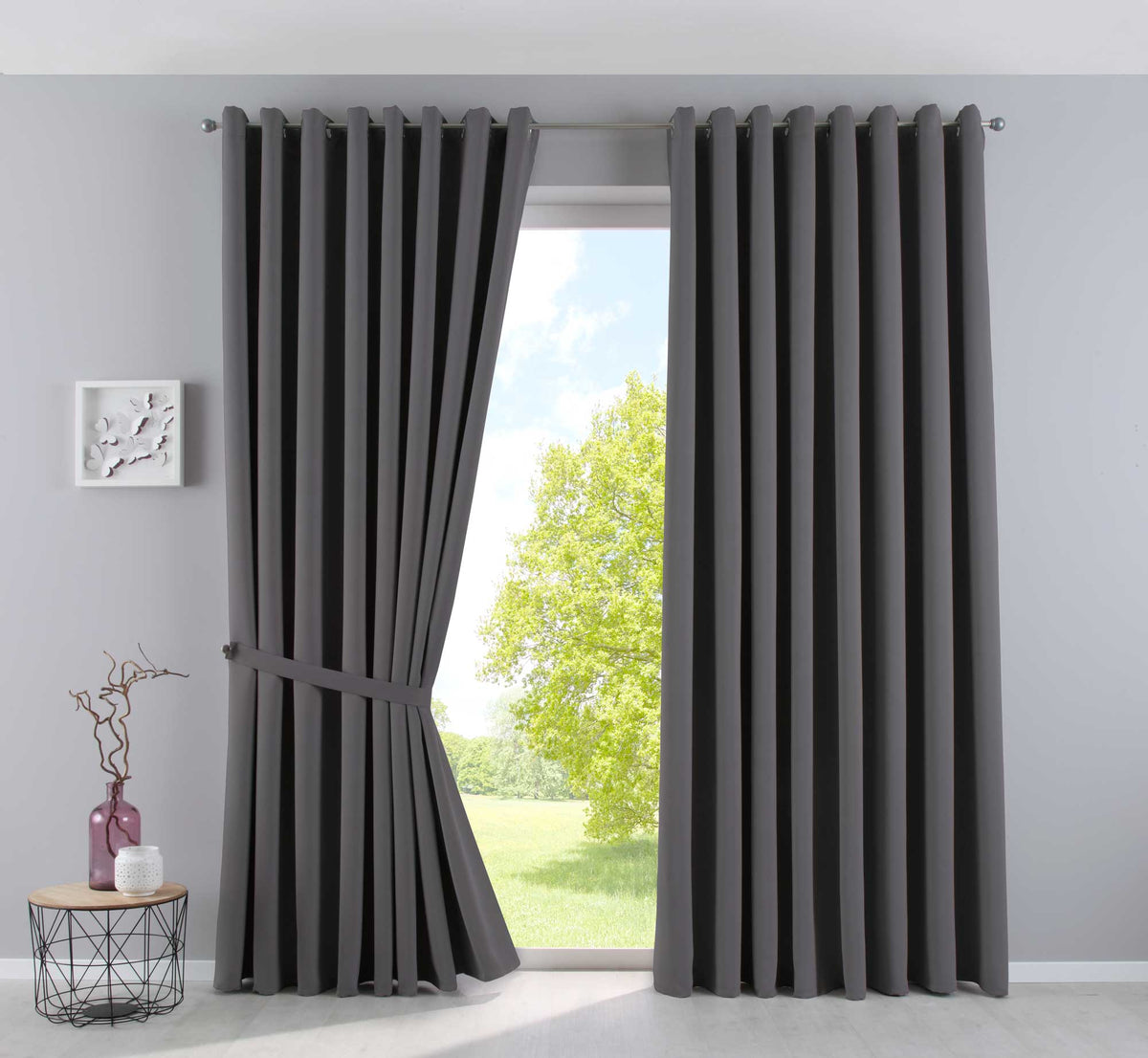 Vorhänge Blickdicht »NewYork« 2er-Pack Thermo-Gardinen Verdunkelungsvorhang Blackout Ösen schalldämmend UV-Schutz Raffhalter 201920600-2 Dunkelgrau HxB 225x295 cm Vorhang Set 201920600-2dunkelgrau-295 | girdainenbox.com