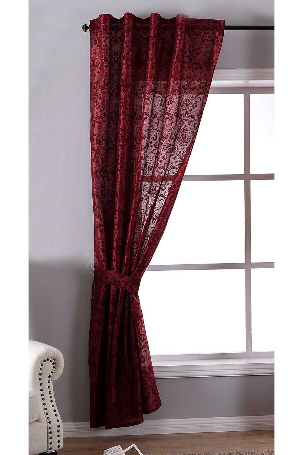 Vorhang Wildseide Optik blickdicht Flockfasern Deko gemustert, blickdicht mit verdecktem Schlaufenband 20200-20210 Bordeaux Barock 1er Set HxB 245x140 cm Vorhang 20200-20210bordeaux_barock | girdainenbox.com