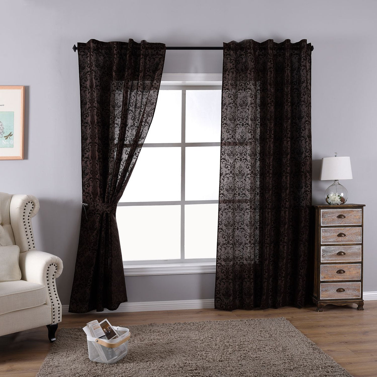 Vorhang Wildseide Optik blickdicht Flockfasern Deko gemustert, blickdicht mit verdecktem Schlaufenband 20200-20210 Braun Barock 2er Set HxB 245x140 cm Vorhang 20200-20210braun_barock-2er | girdainenbox.com