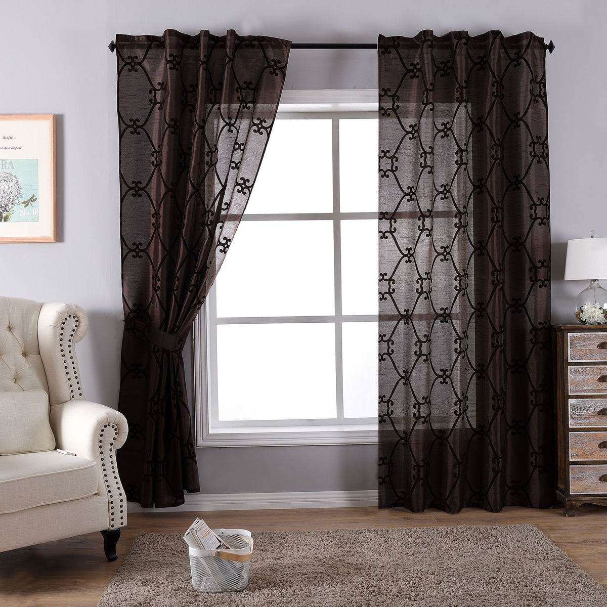 Vorhang Wildseide Optik blickdicht Flockfasern Deko gemustert, blickdicht mit verdecktem Schlaufenband 20200-20210 Braun Florentiner 2er Set HxB 245x140 cm Vorhang 20200-20210braun_florentiner-2er | girdainenbox.com