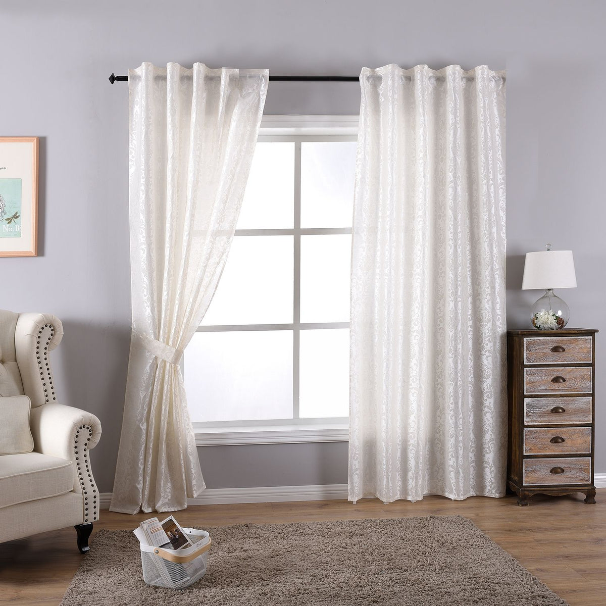 Vorhang Wildseide Optik blickdicht Flockfasern Deko gemustert, blickdicht mit verdecktem Schlaufenband 20200-20210 Creme Barock 2er Set HxB 245x140 cm Vorhang 20200-20210creme_barock-2er | girdainenbox.com