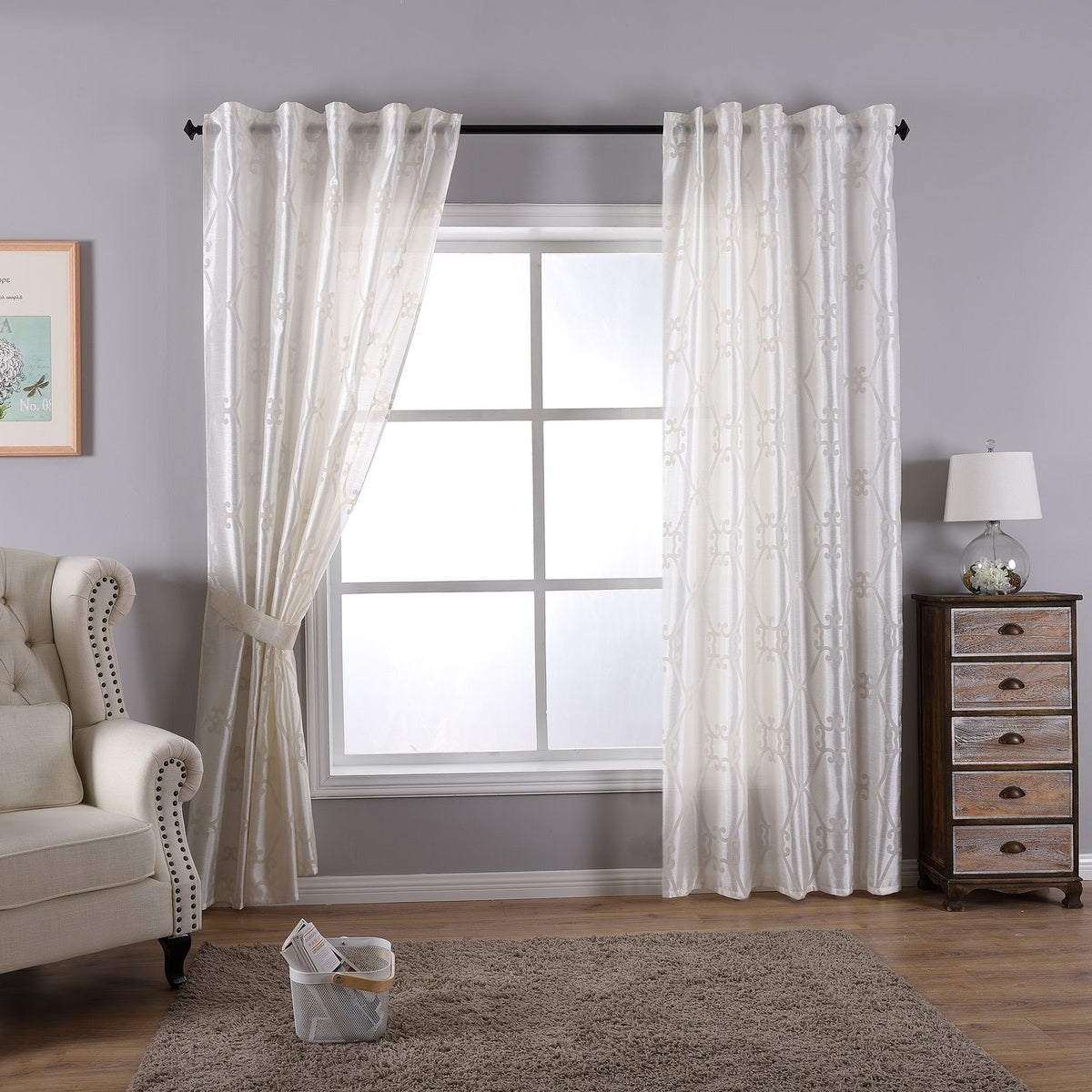 Vorhang Wildseide Optik blickdicht Flockfasern Deko gemustert, blickdicht mit verdecktem Schlaufenband 20200-20210 Creme Florentiner 2er Set HxB 245x140 cm Vorhang 20200-20210creme_florentiner-2er | girdainenbox.com