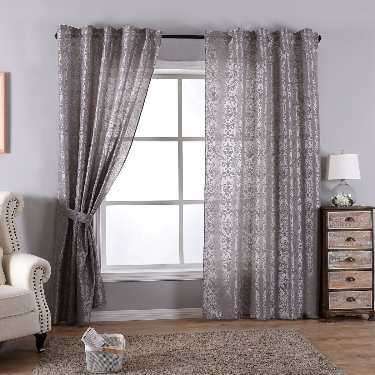 Vorhang Wildseide Optik blickdicht Flockfasern Deko gemustert, blickdicht mit verdecktem Schlaufenband 20200-20210 Grau Barock 2er Set HxB 245x140 cm Vorhang 20200-20210grau_barock-2er | girdainenbox.com