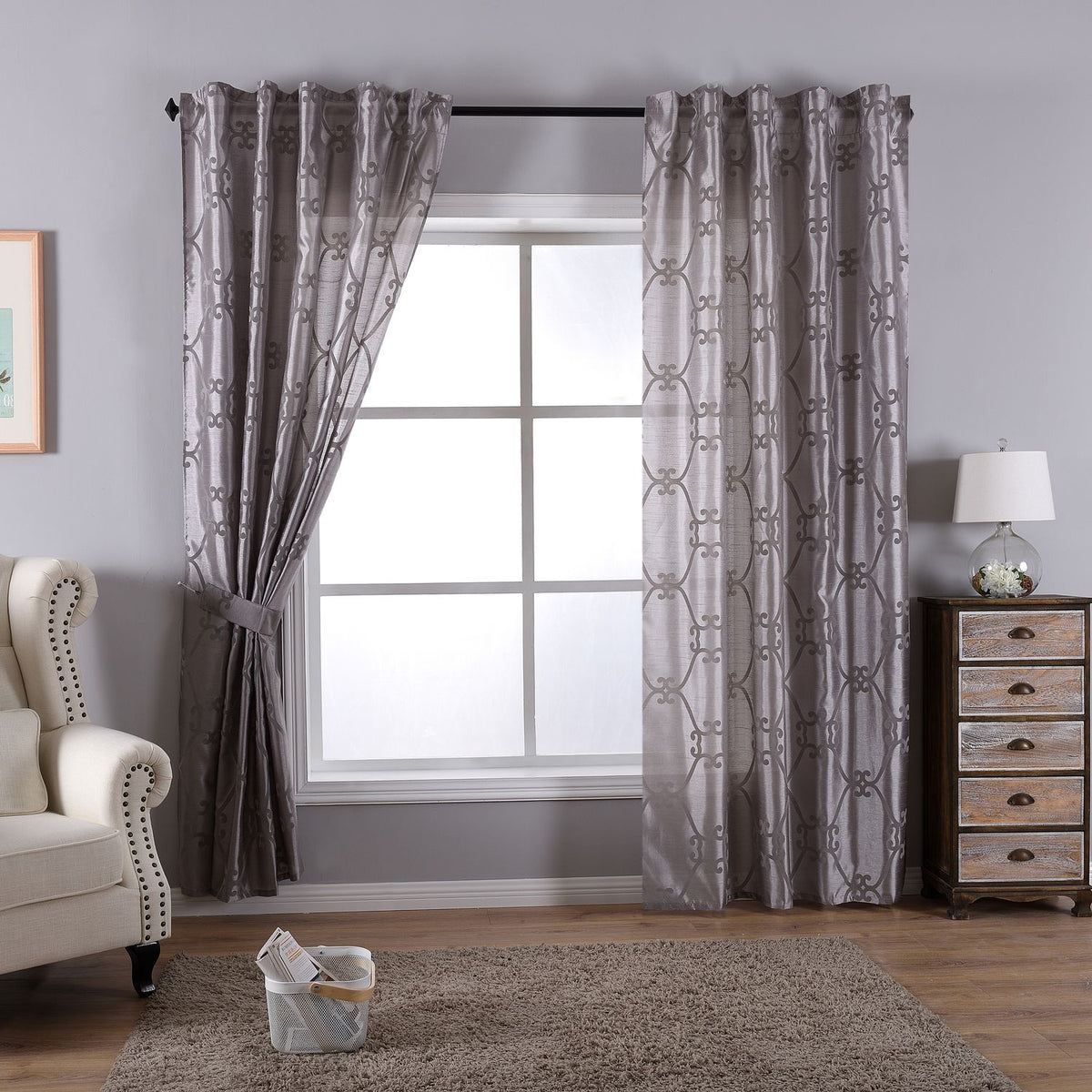 Vorhang Wildseide Optik blickdicht Flockfasern Deko gemustert, blickdicht mit verdecktem Schlaufenband 20200-20210 Grau Florentiner 2er Set HxB 245x140 cm Vorhang 20200-20210grau_florentiner-2er | girdainenbox.com
