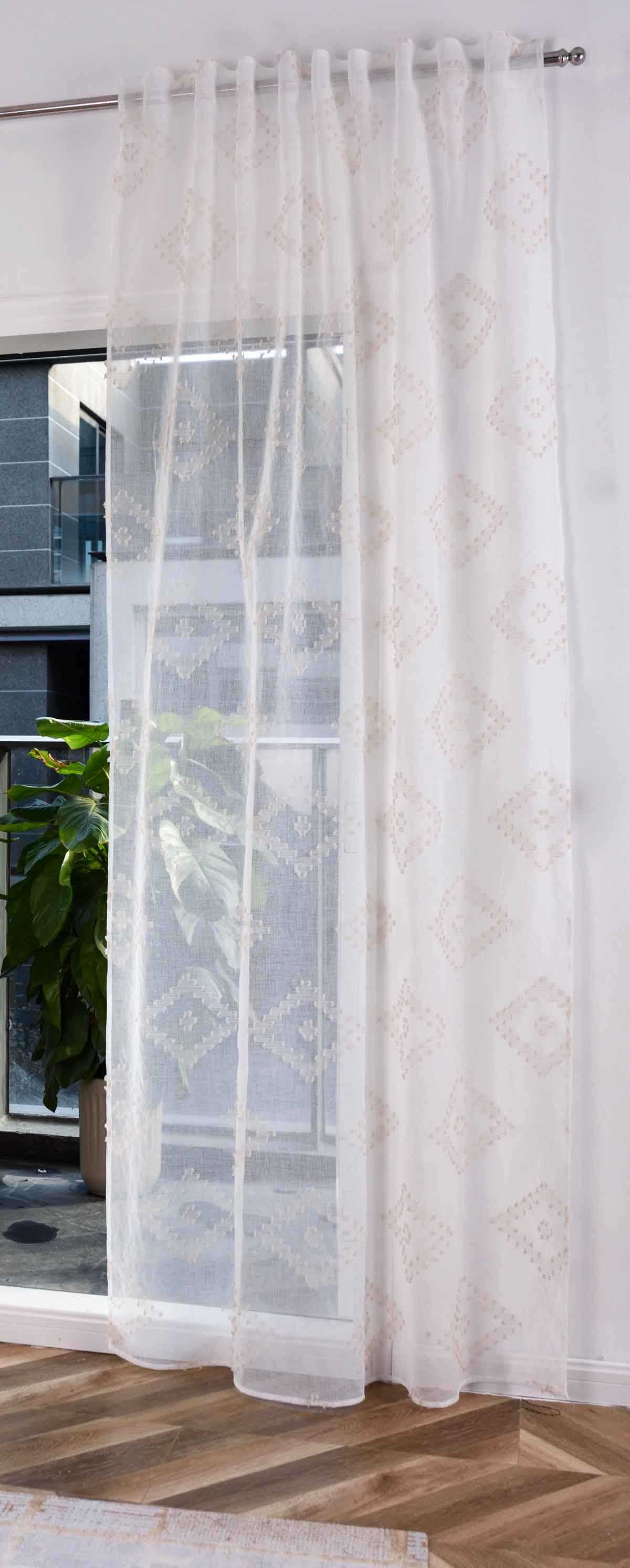 Gardine »VALENCIA« Multiband Aufhängung Scherli Transparent Leinen-Optik 2023400-408S Natur Taupe Chevron Gardinenschal 2023400-408Snatur_taupe_chevron | girdainenbox.com