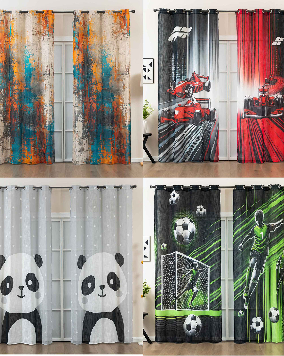 2er Set Vorhang Ösen Grobfaser »Seoul Collection« Digital Druck Ösen Linenlook-Struktur Halbransparent Blickdicht Gardinen Vorhang 2024120-2var | girdainenbox.com