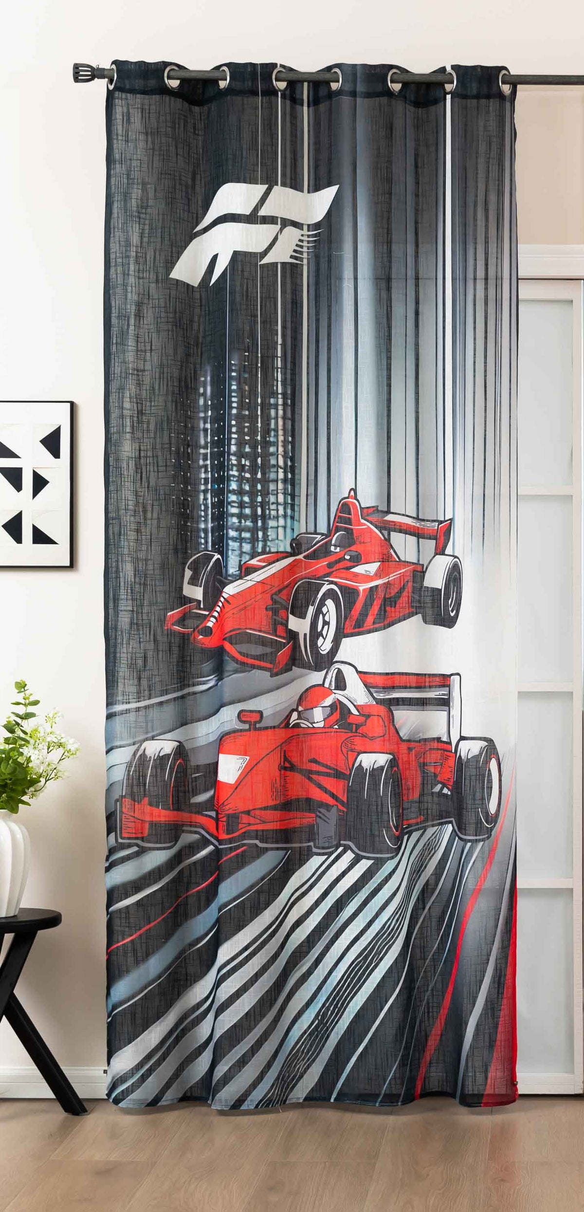 Vorhang Ösen Grobfaser »Seoul Collection« Digital Druck Ösen Gardinen Linenlook-Struktur Halbransparent Blickdicht 2024120 Racing Black Vorhang 2024120racing_black | girdainenbox.com