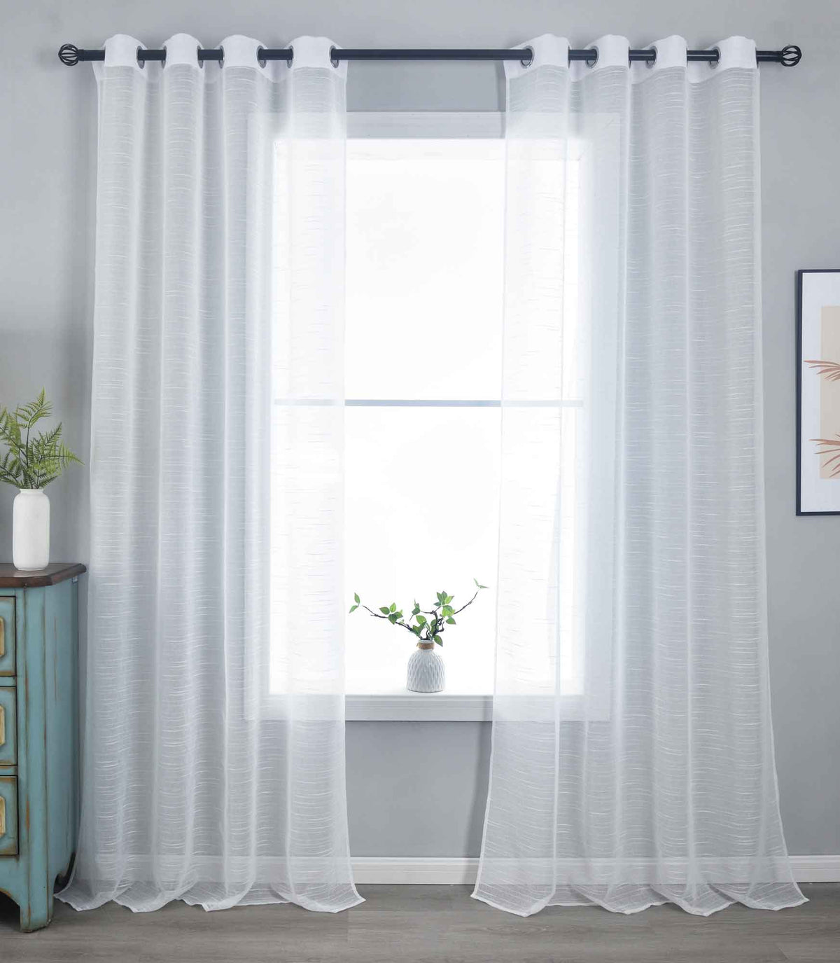 2er Set Gardinen »Dresden« Ösen HxB 245x135 cm Natur Raffhalter filigran leicht modern elegant Linienmuster 202440-2 Gardinenschal 202440-2natur | girdainenbox.com