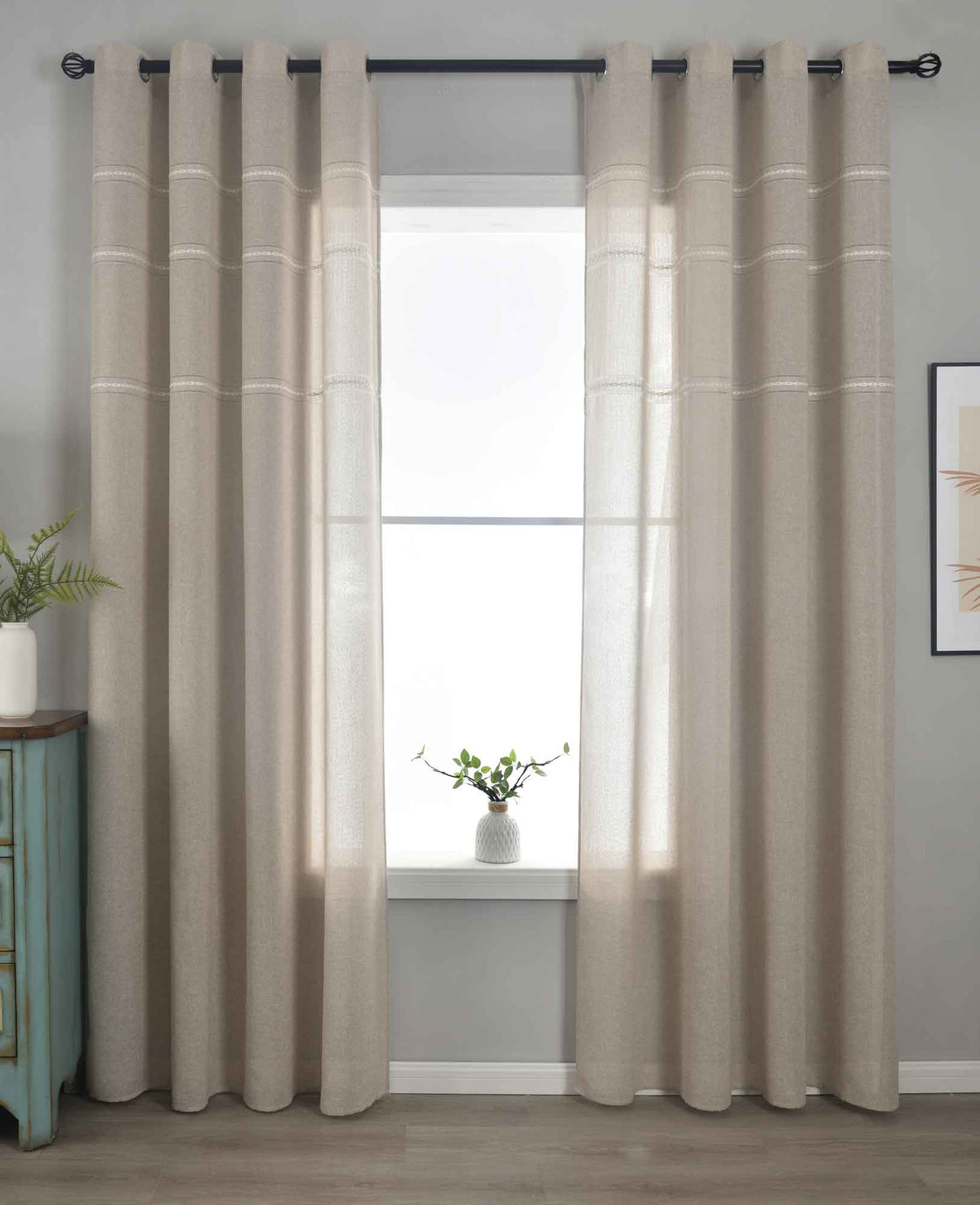 2er Set Halbtransparente Gardinen mit Ösen »Leipzig« Kettenmuster lichtdurchlässig elegante Struktur 202450-2 Taupe Gardinenschal 202450-2taupe | girdainenbox.com