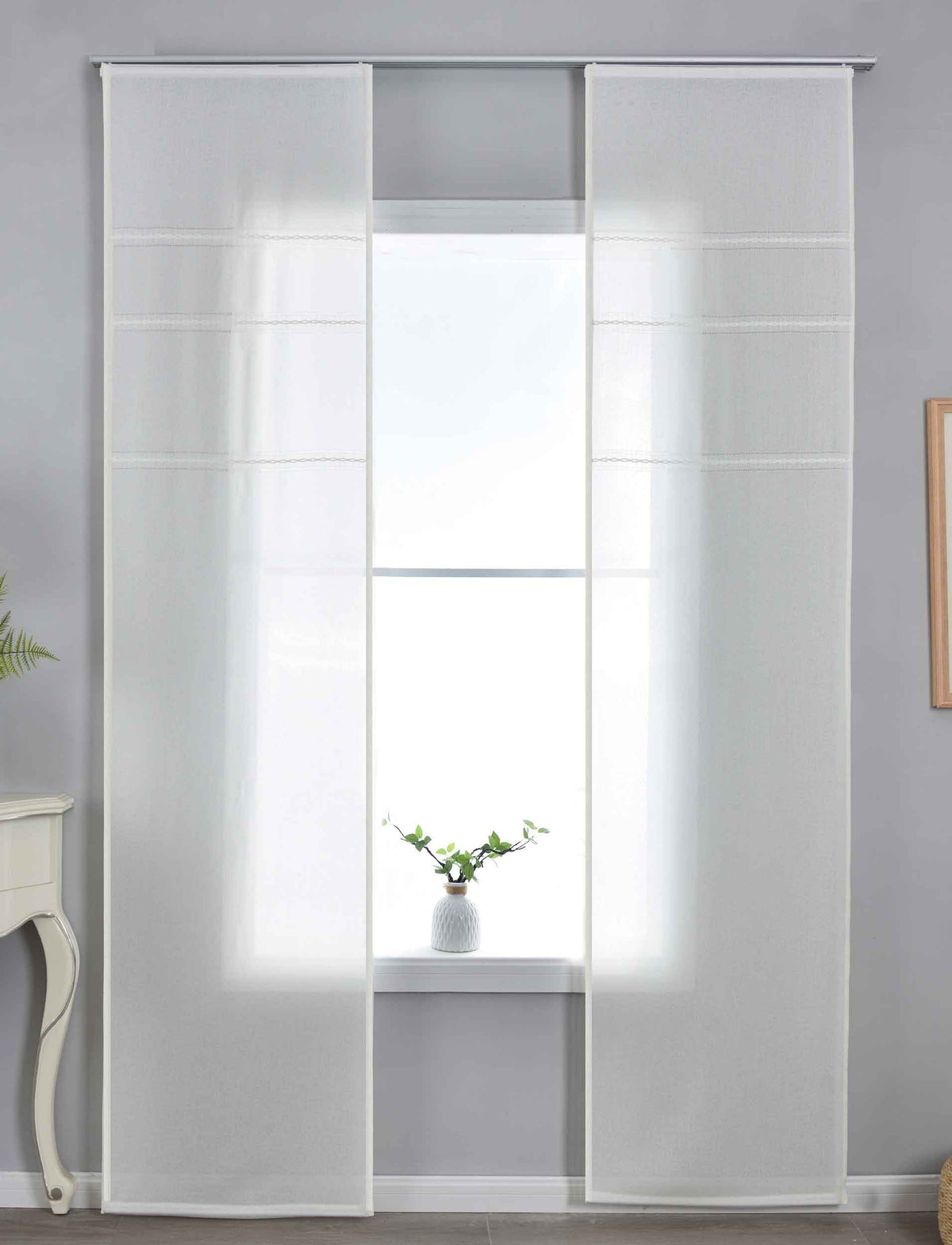 2er Set Halbtransparente Schiebegardinen mit Paneelwagen »Leipzig« Kettenmuster lichtdurchlässig elegante Struktur 202450P-2 Schiebegardine 202450P-2natur | girdainenbox.com