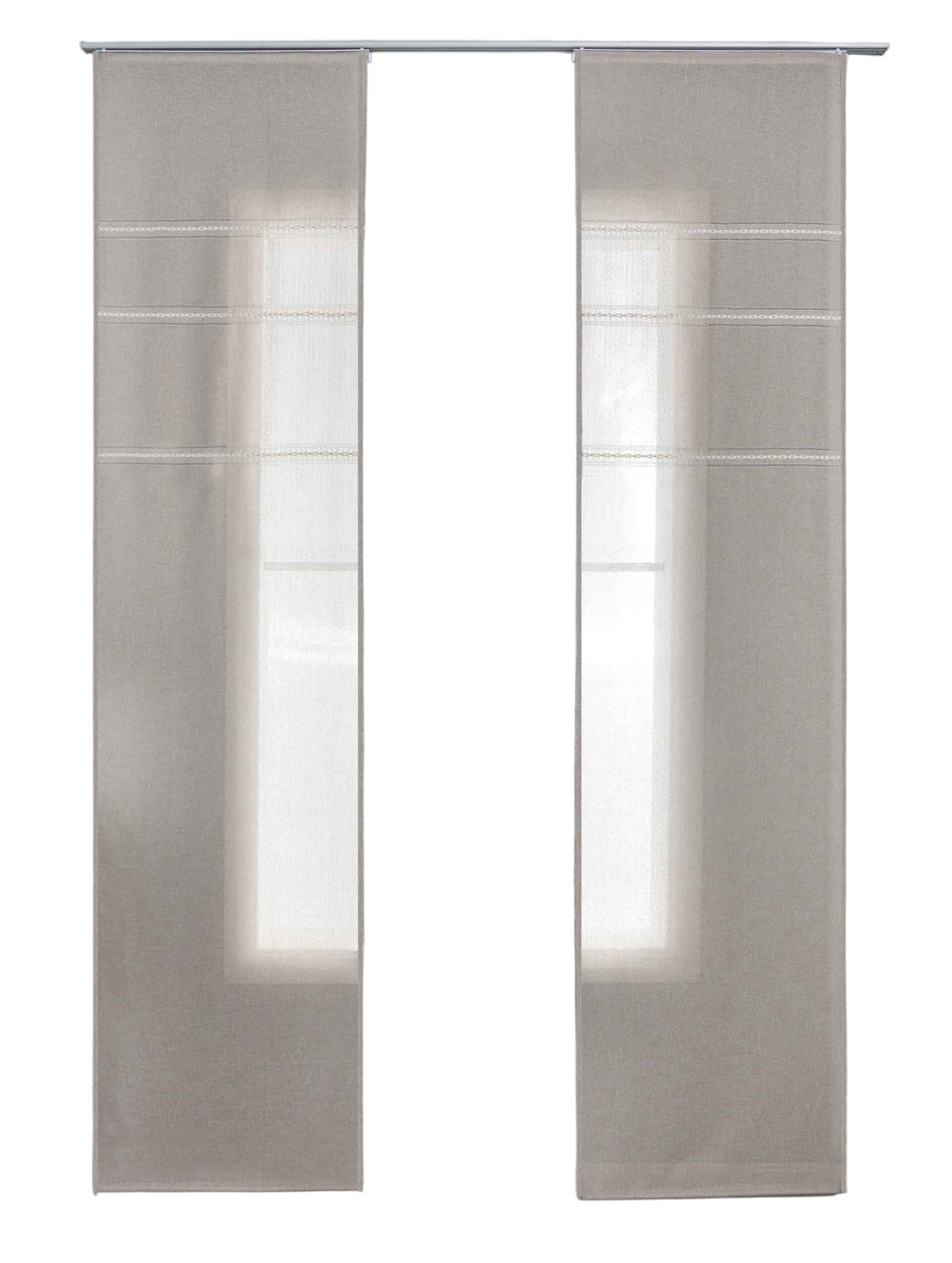 2er Set Halbtransparente Schiebegardinen mit Paneelwagen »Leipzig« Kettenmuster lichtdurchlässig elegante Struktur 202450P-2 Schiebegardine 202450P-2taupe-crop_5effdf25-2679-43e6-b422-b8782512958a | girdainenbox.com
