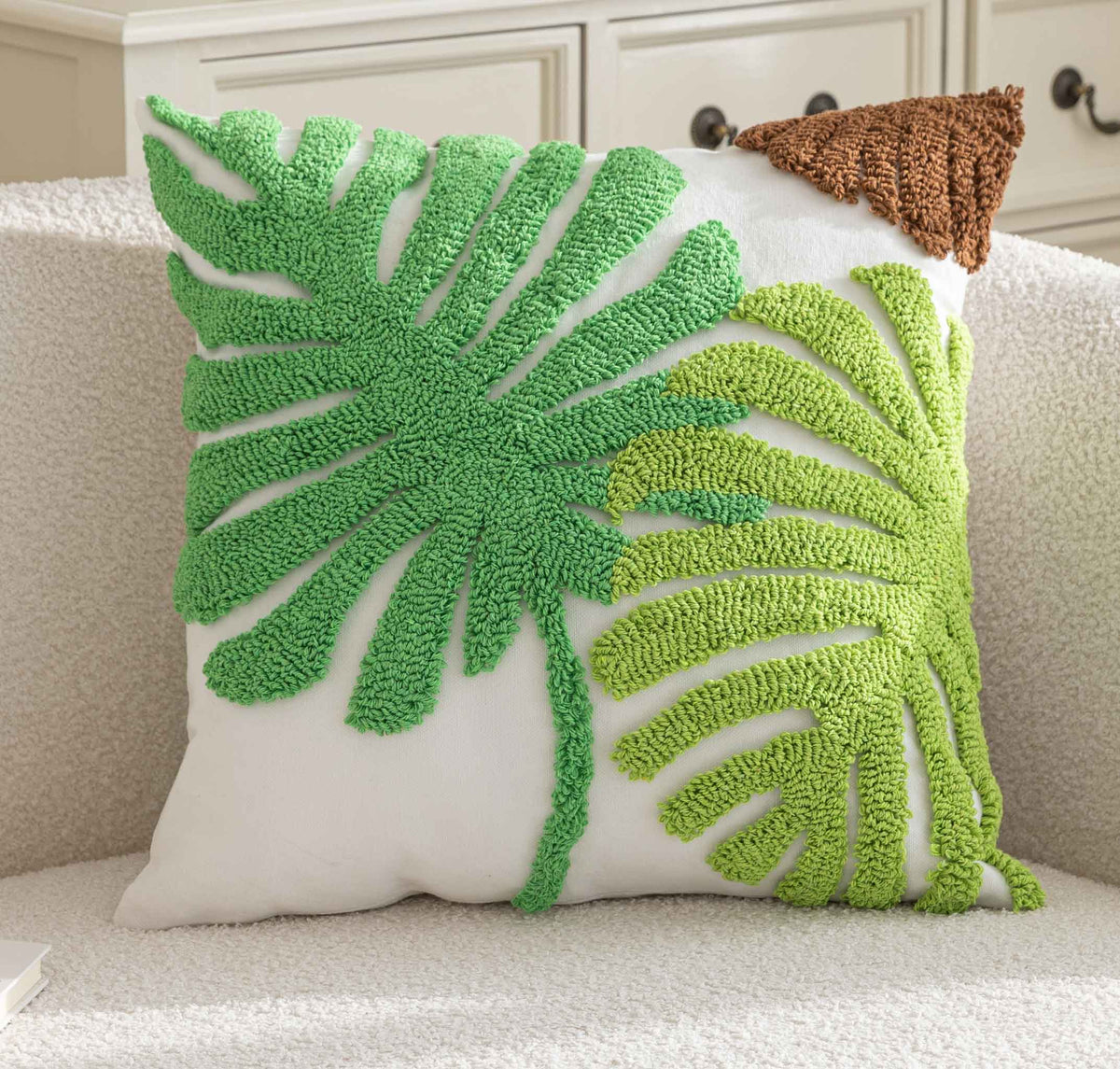 Kissenhülle »Cottbus« LxB 45x45 cm Grün Frottee-Stickerei 100% Baumwolle Monstera Blattmuster hochwertiger Leinenstoff 202490K Kissenhülle 202490Kgruen | girdainenbox.com