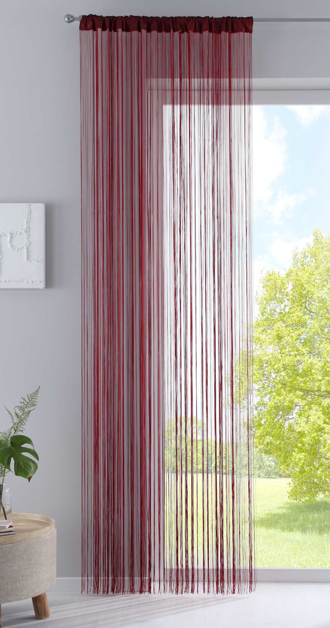 Fadengardine mit Tunneldurchzug und eingenähtem Kräuselband, geeignet für Gardinenstangen und Gardinenschienen Fadenvorhang Fadenstore Raumteiler 20303CN Bordeaux HxB 270x140 cm Fadengardine 20303CNbordeaux_5bfe5b04-130b-4e58-b30f-523ddd7aeb7d | girdainenbox.com
