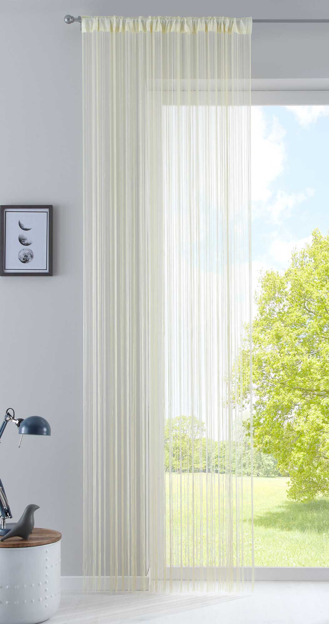 Fadengardine mit Tunneldurchzug und eingenähtem Kräuselband, geeignet für Gardinenstangen und Gardinenschienen Fadenvorhang Fadenstore Raumteiler 20303CN Creme HxB 250x140 cm Fadengardine 20303CNcreme_aed7bc91-9665-4a84-b054-12f6c1fc30c7 | girdainenbox.com