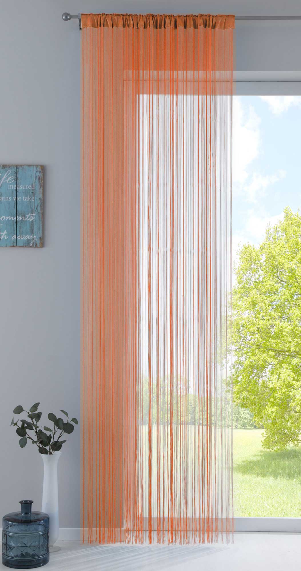 Fadengardine mit Tunneldurchzug und eingenähtem Kräuselband, geeignet für Gardinenstangen und Gardinenschienen Fadenvorhang Fadenstore Raumteiler 20303CN Orange HxB 250x140 cm Fadengardine 20303CNorange_82b4bcd4-5a43-4d60-8c96-59ffa2ff3e06 | girdainenbox.com