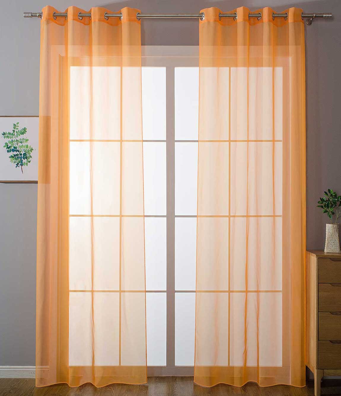 2er Set Ösenvorhänge Transparent »Uni« Gardine Stores Vorhang Ösen Bleibandabschluß Wohnzimmer 20332-cn2 Orange HxB 145x140 cm Gardinen Set 20332-cn2orange | girdainenbox.com