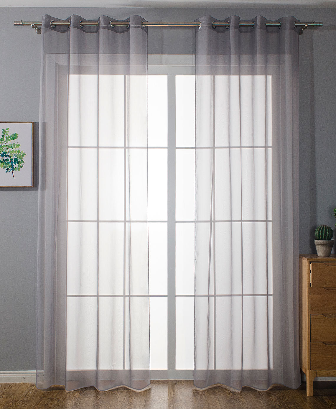 2er-Pack Ösen Gardinen Transparent Vorhang Set Wohnzimmer Voile Ösenvorhang Bleibandabschluß 203322 Grau HxB 145x140 cm Gardinen Set 203322grau | girdainenbox.com
