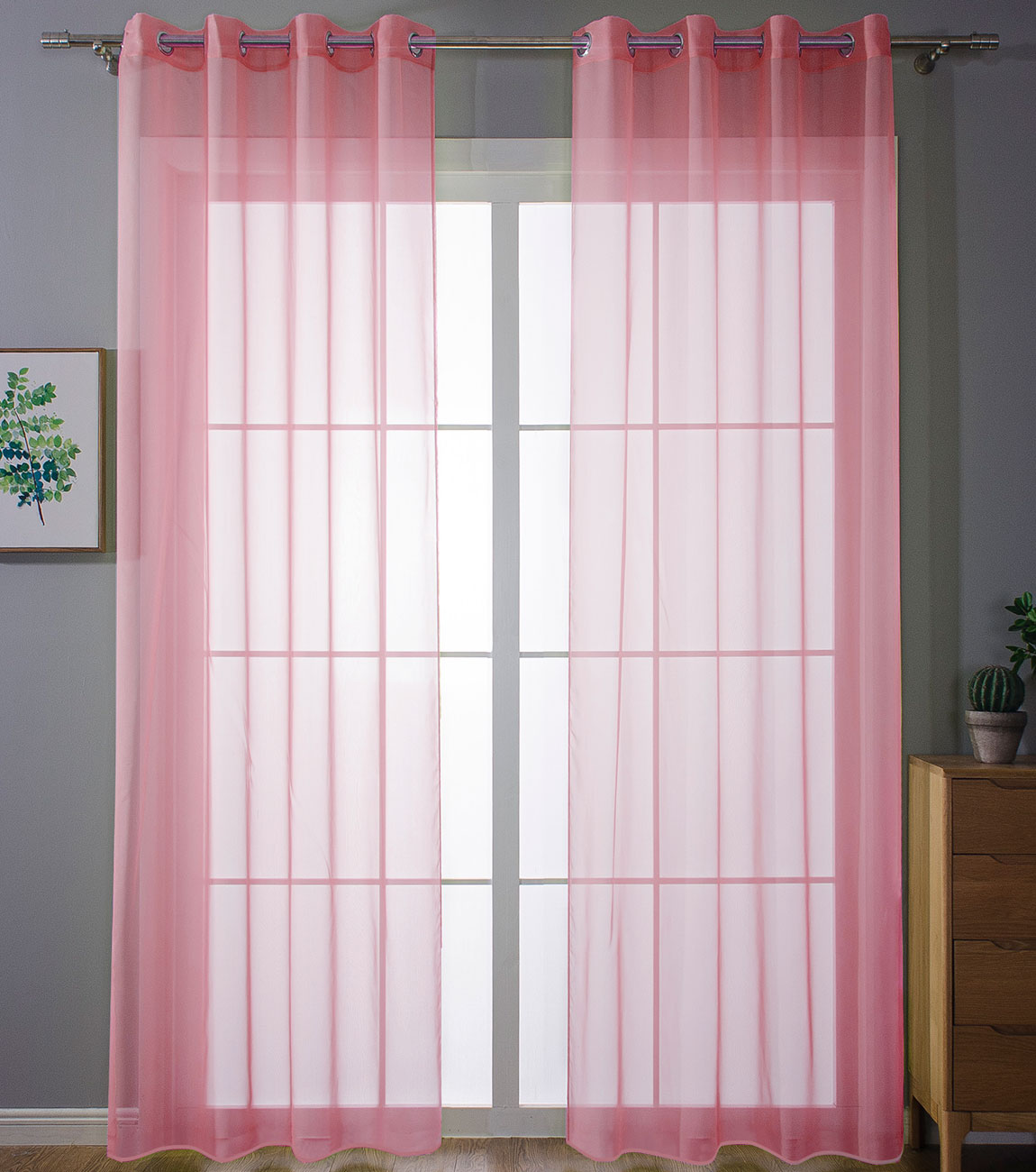2er-Pack Ösen Gardinen Transparent Vorhang Set Wohnzimmer Voile Ösenvorhang Bleibandabschluß 203322 Rosa HxB 225x140 cm Gardinen Set 203322rosa_b9ac7388-db59-495b-8042-6977ec418e73 | girdainenbox.com