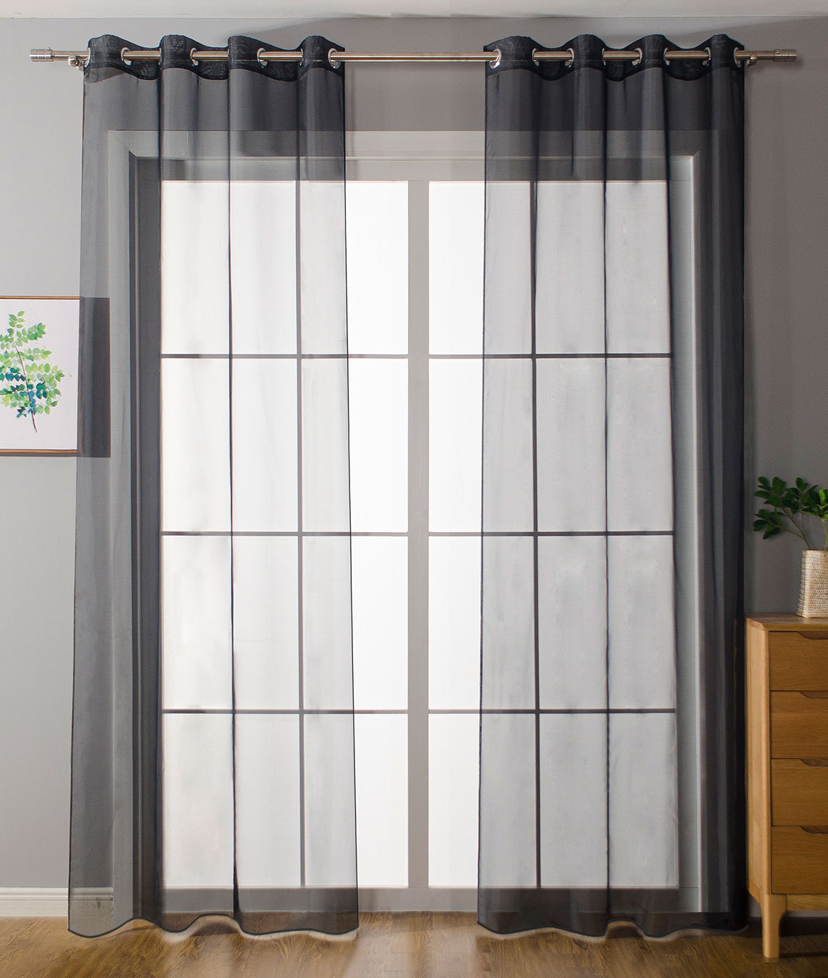 2er-Pack Ösen Gardinen Transparent Vorhang Set Wohnzimmer Voile Ösenvorhang Bleibandabschluß 203322 Schwarz HxB 175x140 cm Gardinen Set 203322schwarz_43ea77ac-f524-4429-b848-40463afea7df | girdainenbox.com