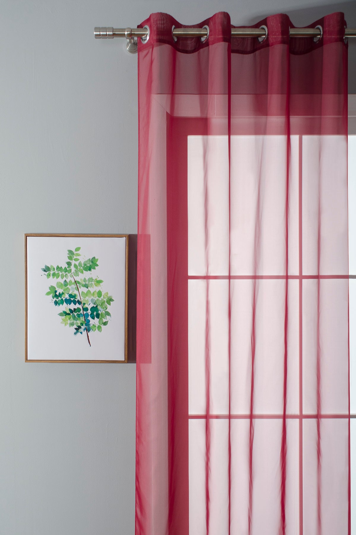 2er-Pack Ösen Gardinen Transparent Vorhang Set Wohnzimmer Voile Ösenvorhang Bleibandabschluß 203322 Gardinen Set 20332_bordeaux_2 | girdainenbox.com