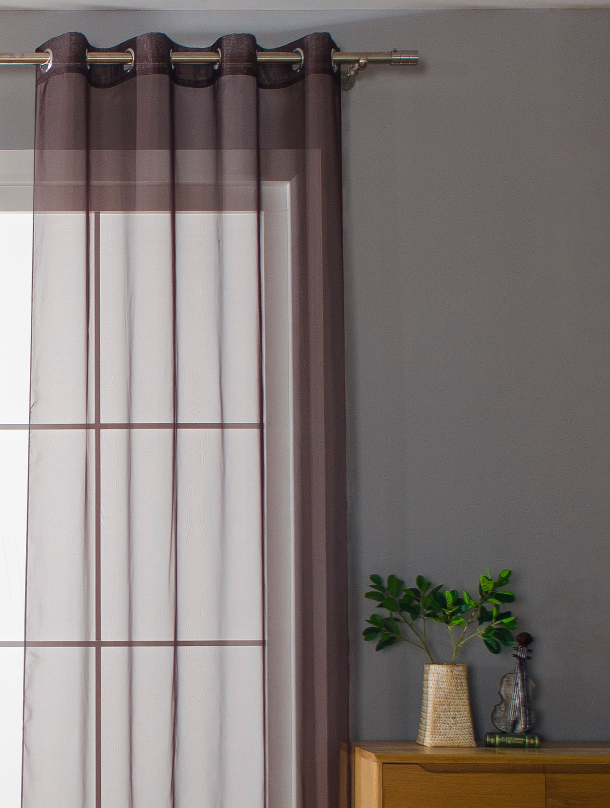 2er-Pack Ösen Gardinen Transparent Vorhang Set Wohnzimmer Voile Ösenvorhang Bleibandabschluß 203322 Gardinen Set 20332_braun_2 | girdainenbox.com