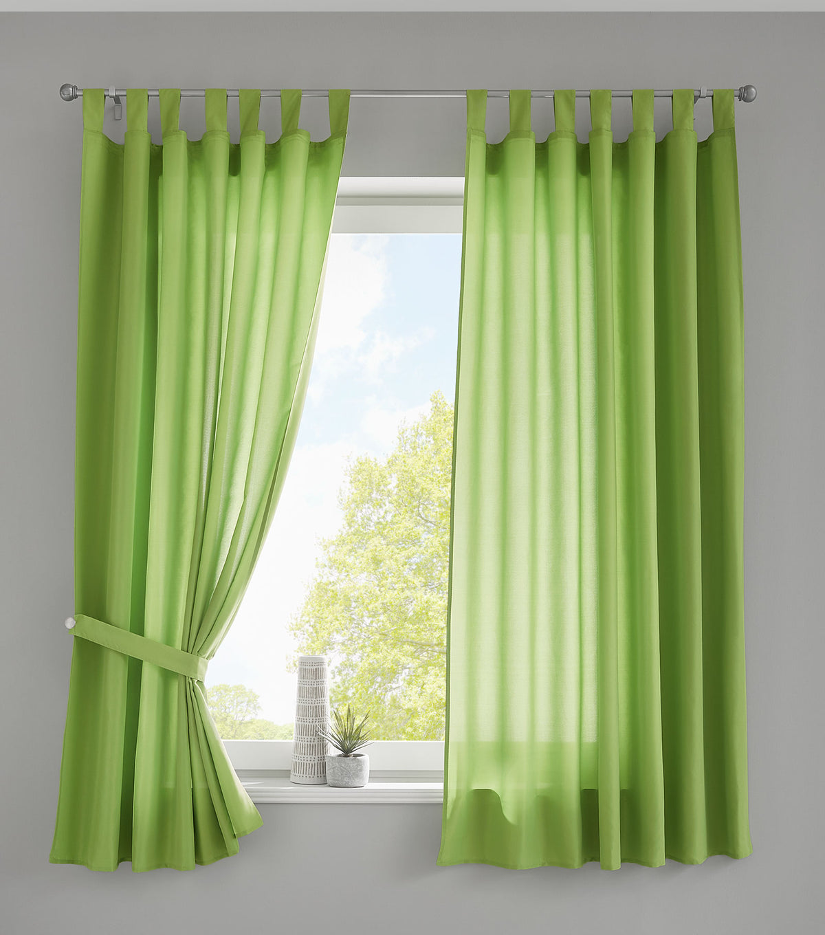 2er Set Vorhänge Schal Schlaufen »Berlin« Microsatin Lichtdurchlässig Kräuselband Uni Matt 20400N2 Apfelgrün HxB 175x140 cm Vorhang 20400N2apfelgruen-175-2 | girdainenbox.com