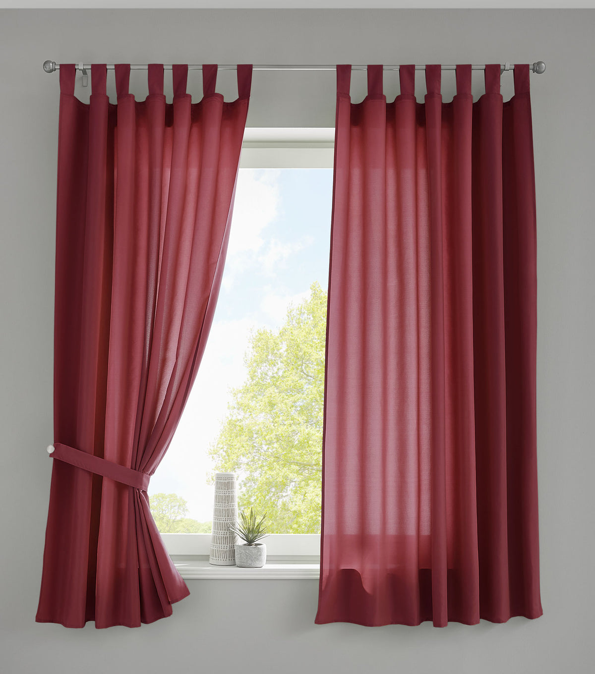 2er Set Vorhänge Schal Schlaufen »Berlin« Microsatin Lichtdurchlässig Kräuselband Uni Matt 20400N2 Bordeaux HxB 175x140 cm Vorhang 20400N2bordeaux-175_2 | girdainenbox.com