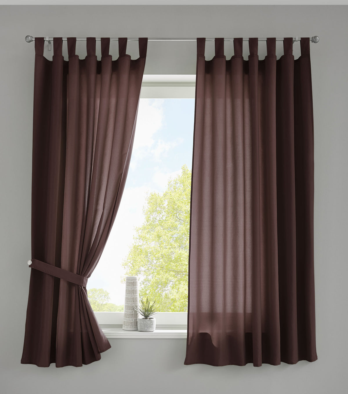 2er Set Vorhänge Schal Schlaufen »Berlin« Microsatin Lichtdurchlässig Kräuselband Uni Matt 20400N2 Braun HxB 175x140 cm Vorhang 20400N2braun-175_2 | girdainenbox.com