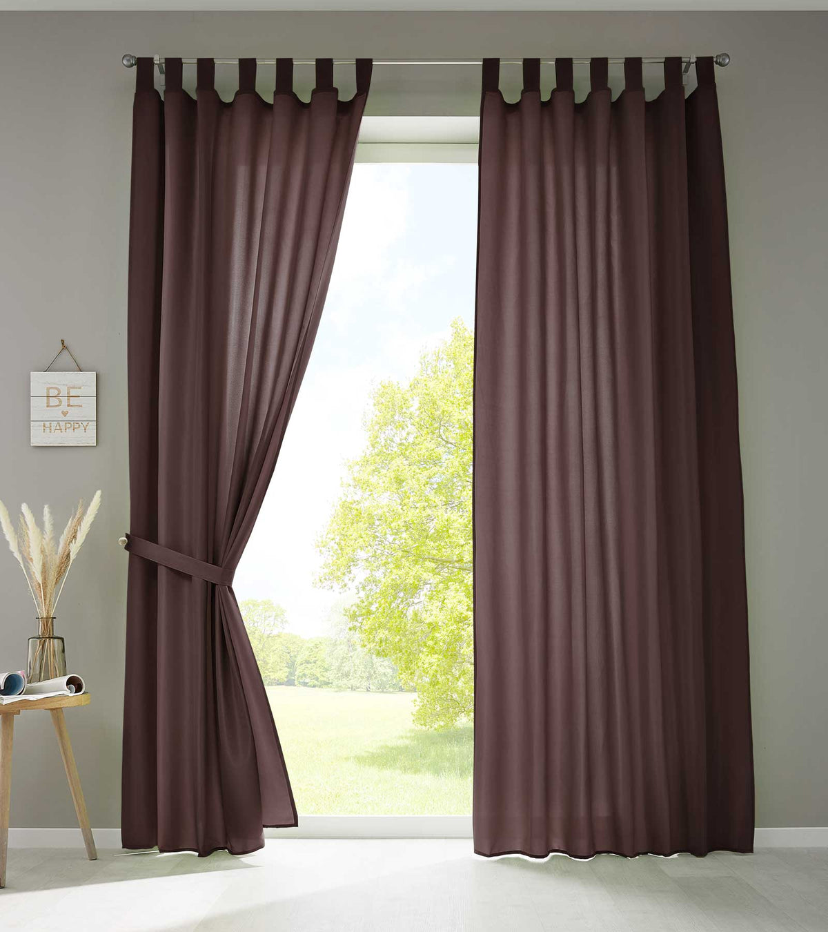 2er Set Vorhänge Schal Schlaufen »Berlin« Microsatin Lichtdurchlässig Kräuselband Uni Matt 20400N2 Braun HxB 245x140 cm Vorhang 20400N2braun | girdainenbox.com