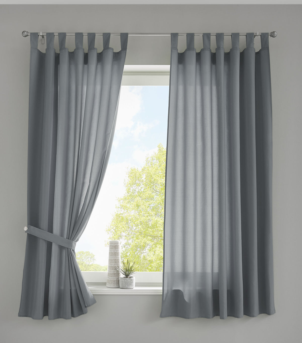 2er Set Vorhänge Schal Schlaufen »Berlin« Microsatin Lichtdurchlässig Kräuselband Uni Matt 20400N2 Grau HxB 175x140 cm Vorhang 20400N2grau-175_2 | girdainenbox.com