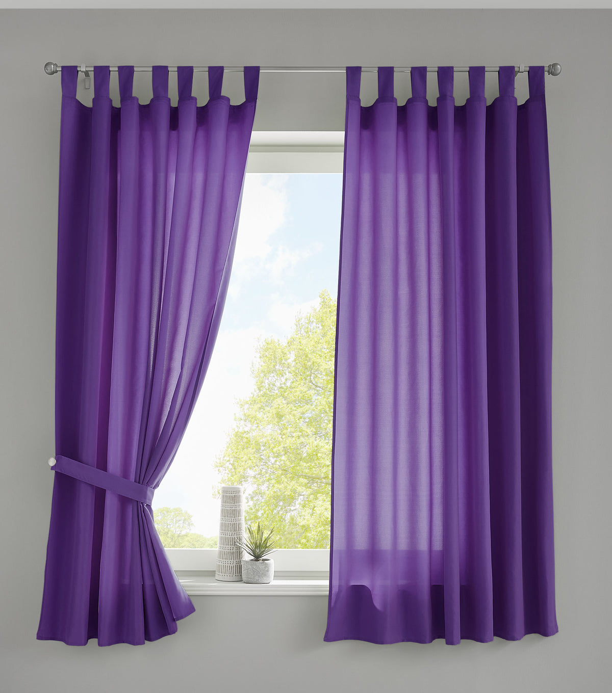 2er Set Vorhänge Schal Schlaufen »Berlin« Microsatin Lichtdurchlässig Kräuselband Uni Matt 20400N2 Lila HxB 175x140 cm Vorhang 20400N2lila-175_2 | girdainenbox.com