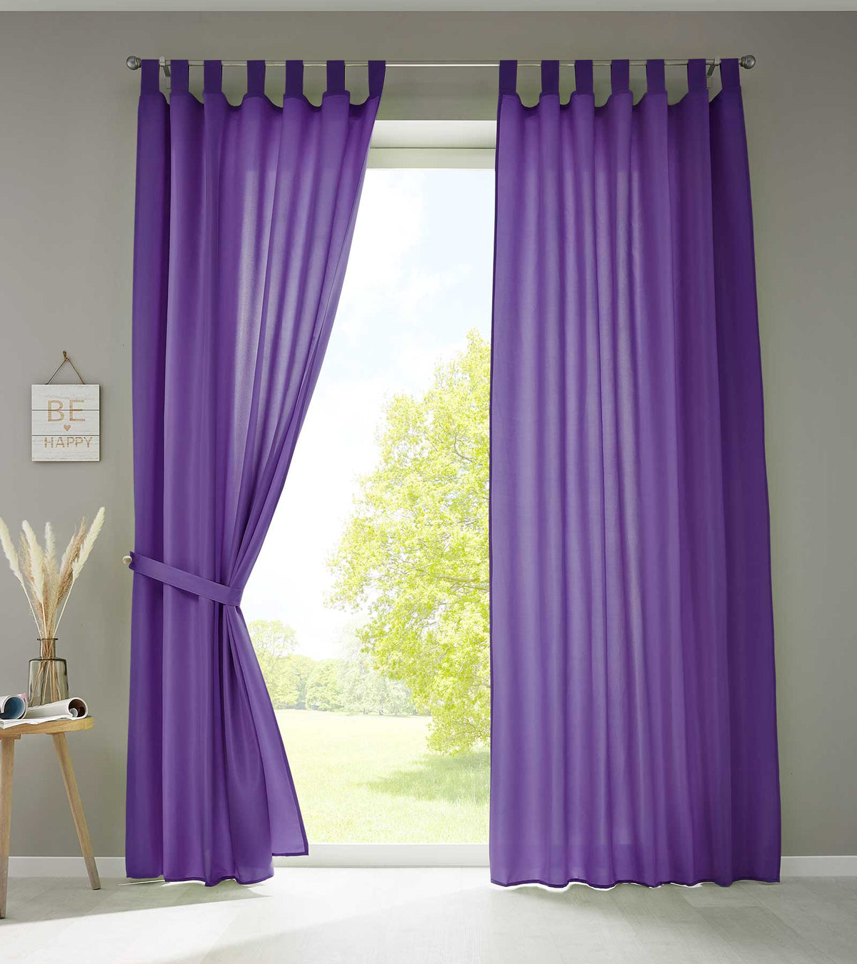 2er Set Vorhänge Schal Schlaufen »Berlin« Microsatin Lichtdurchlässig Kräuselband Uni Matt 20400N2 Lila HxB 225x140 cm Vorhang 20400N2lila_e635107f-a752-499c-8f7c-276224fb91e2 | girdainenbox.com