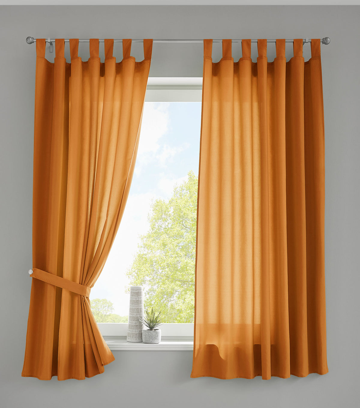 2er Set Vorhänge Schal Schlaufen »Berlin« Microsatin Lichtdurchlässig Kräuselband Uni Matt 20400N2 Orange HxB 175x140 cm Vorhang 20400N2orange-175_2 | girdainenbox.com