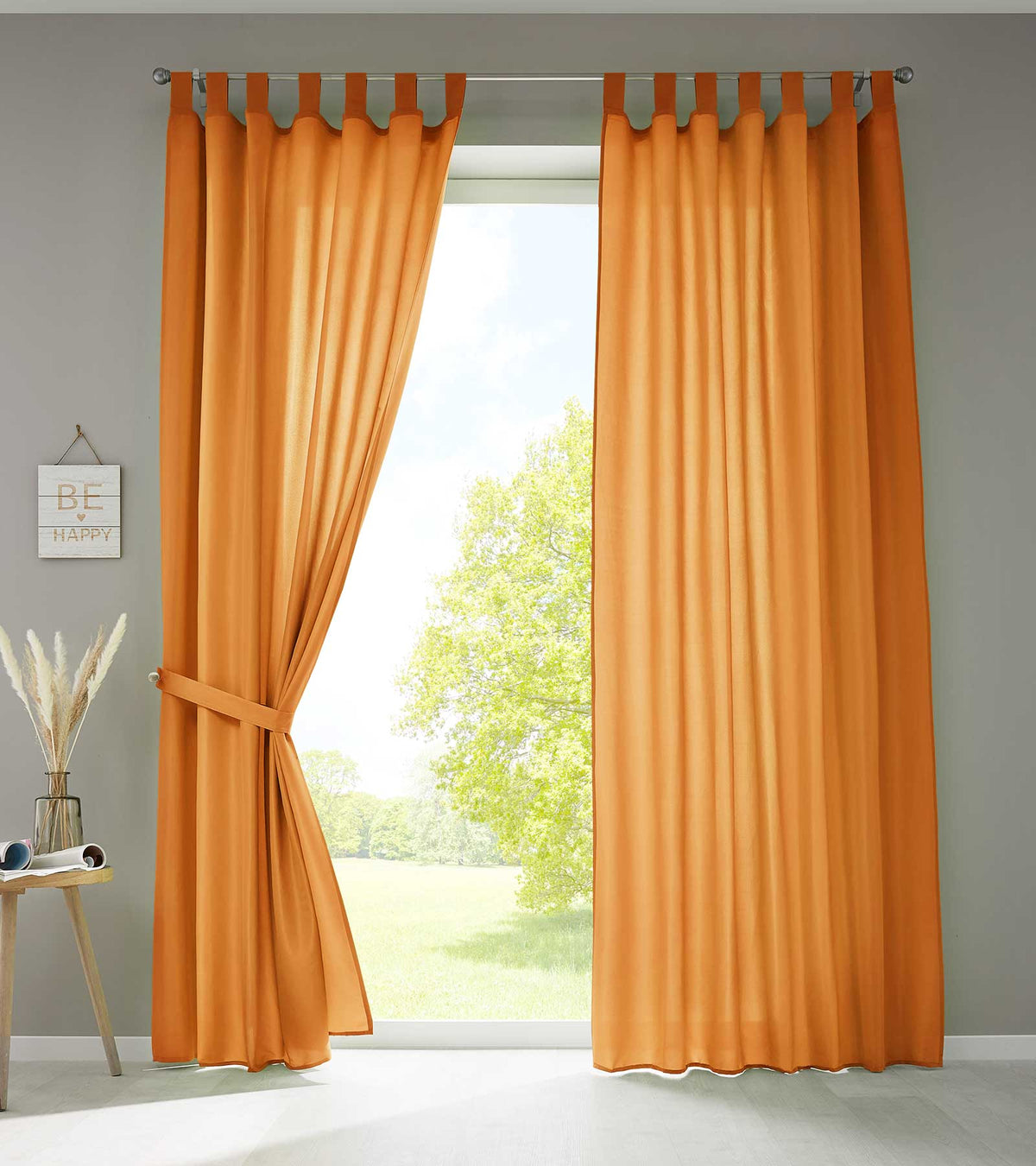 2er Set Vorhänge Schal Schlaufen »Berlin« Microsatin Lichtdurchlässig Kräuselband Uni Matt 20400N2 Orange HxB 245x140 cm Vorhang 20400N2orange | girdainenbox.com